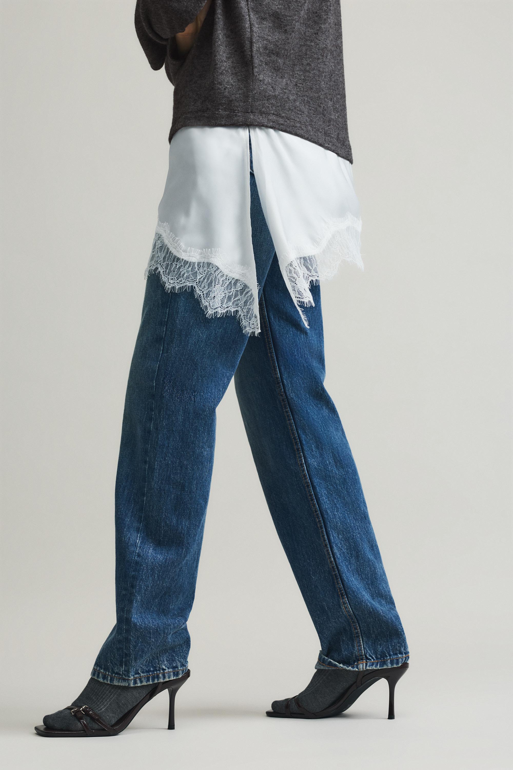 Fine lace combined jumper — Dark grey