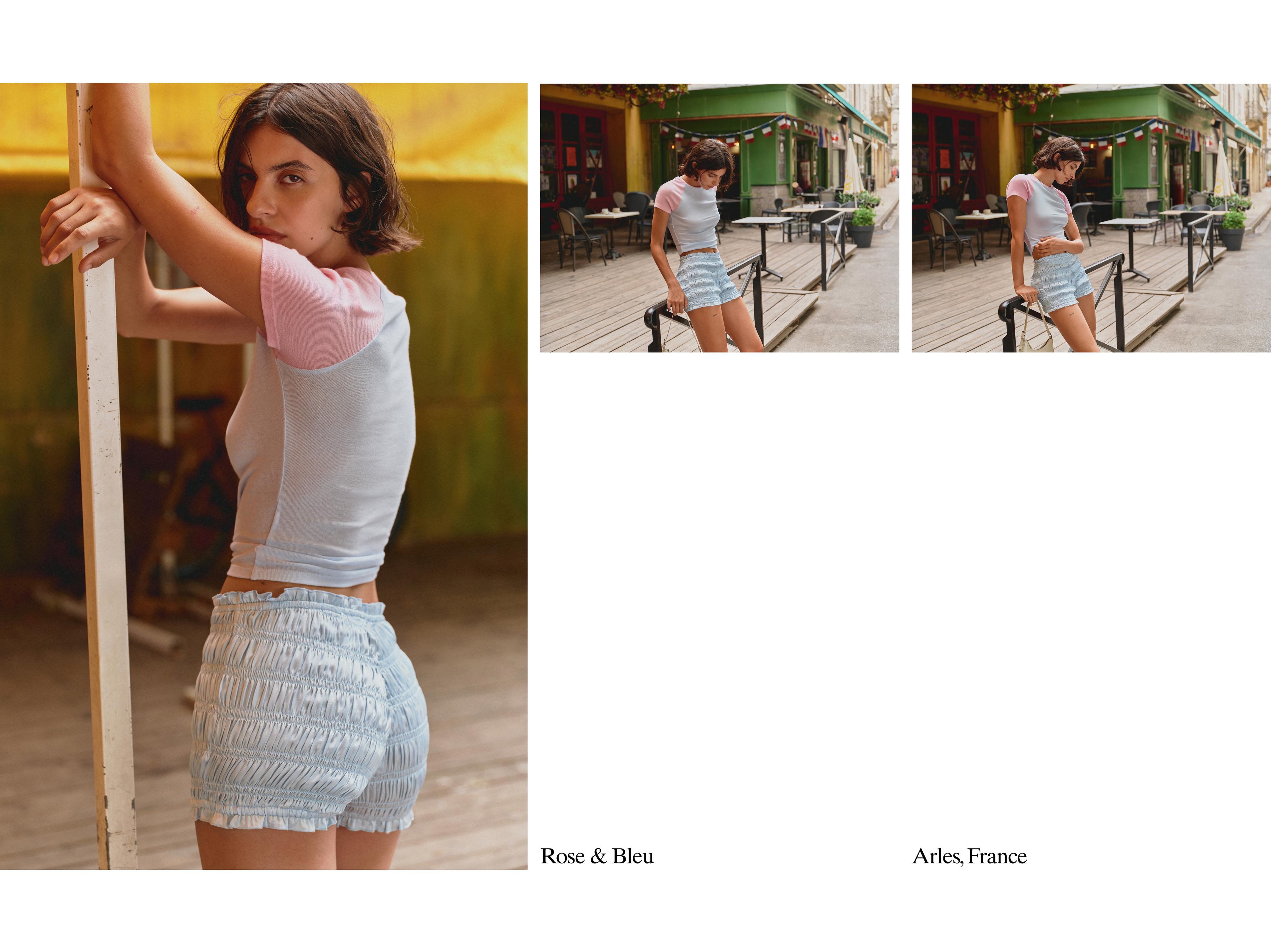 Satin gathered shorts — Sky blue