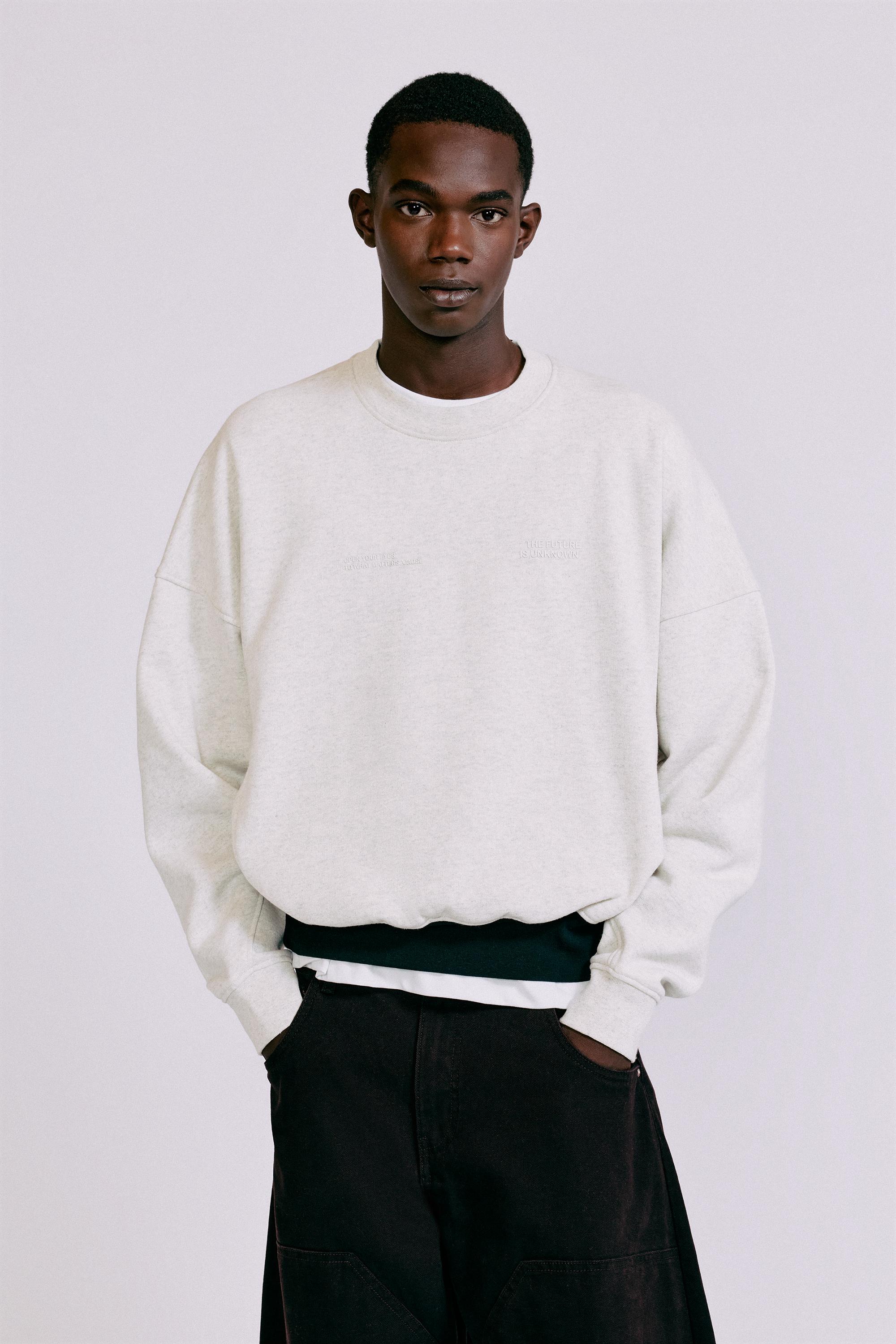 Contrast rib round neck sweatshirt — Grey marl