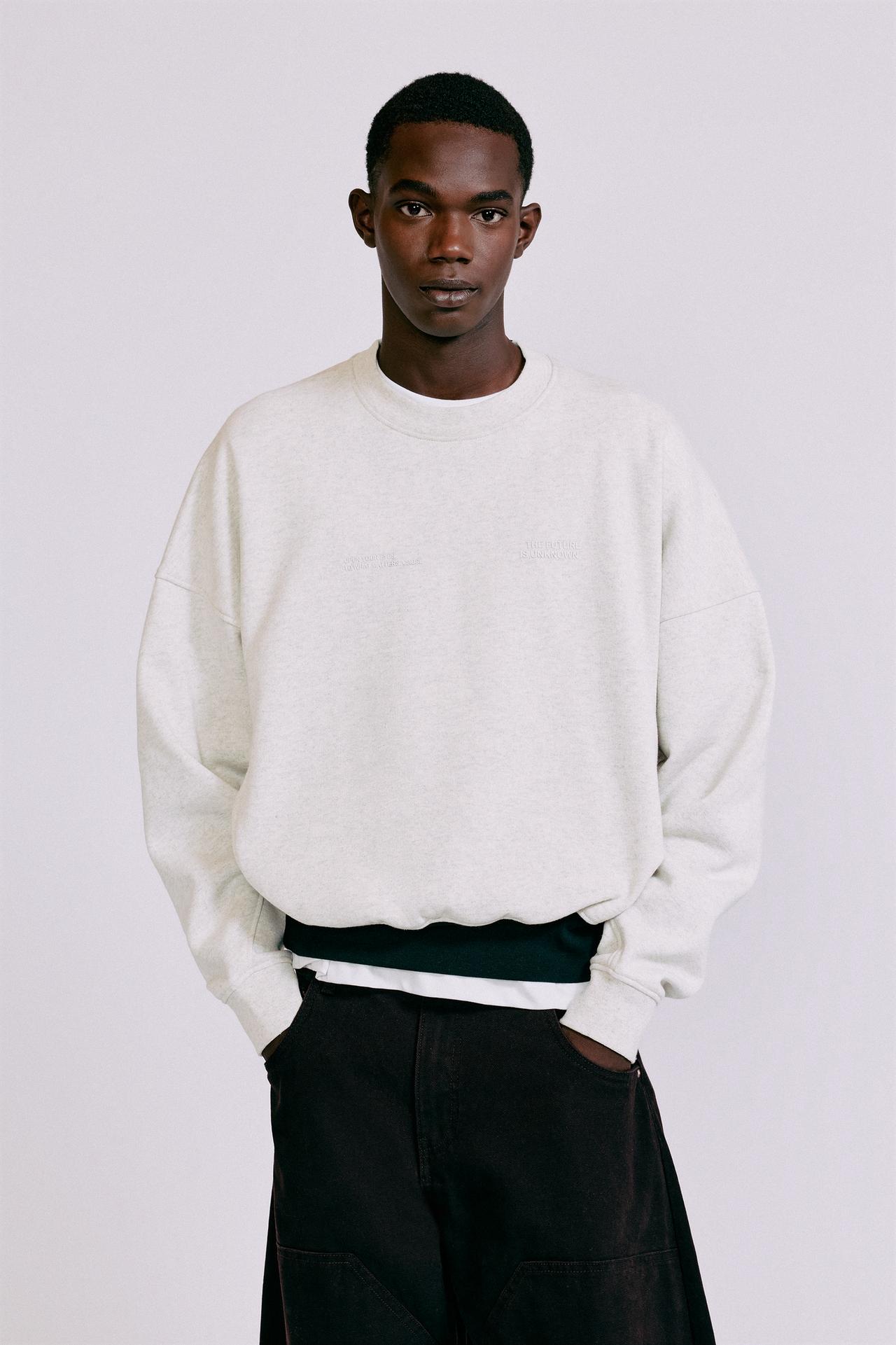 Contrast rib round neck sweatshirt — Grey marl