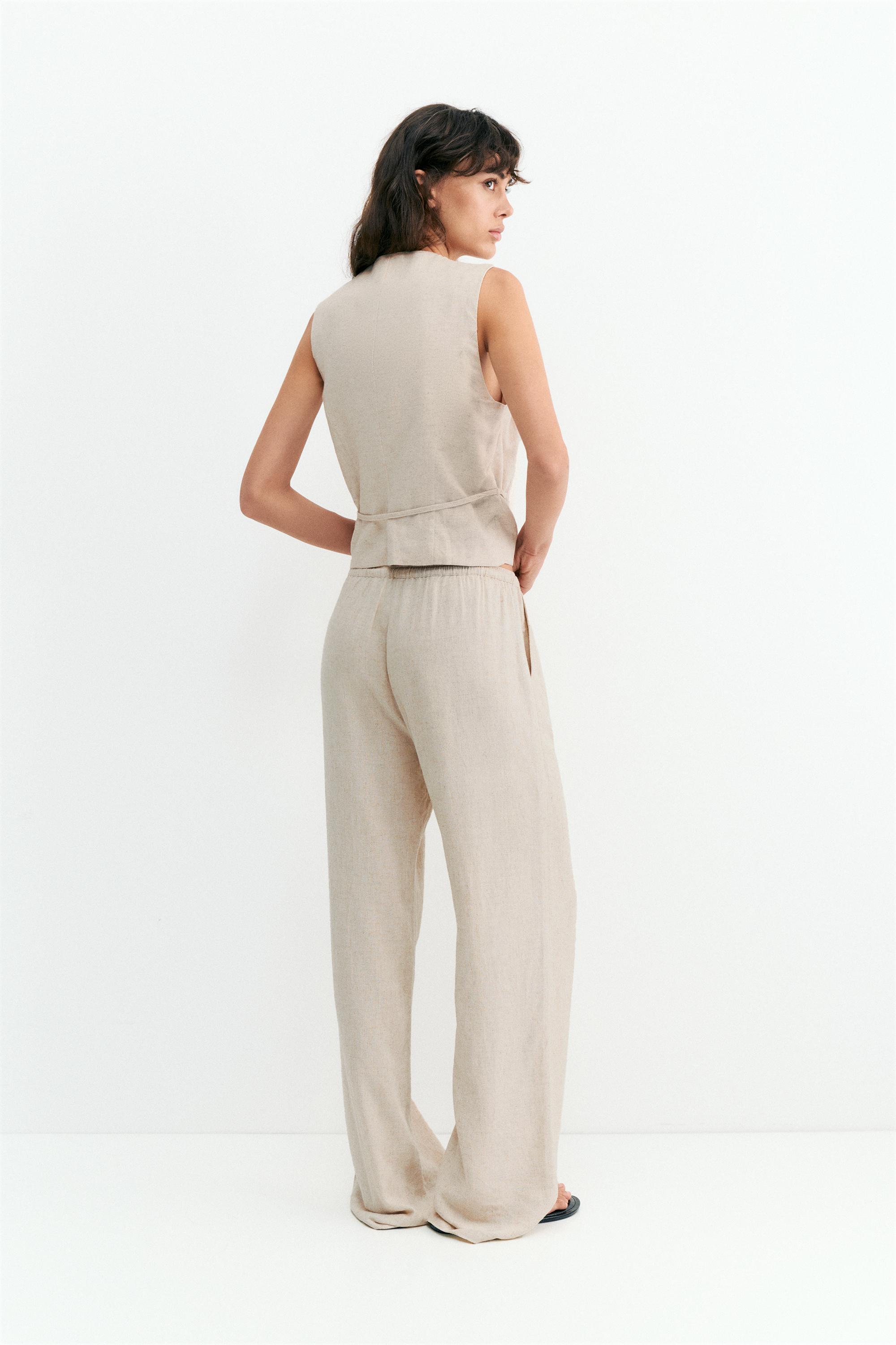 Flowy trousers with linen — Beige