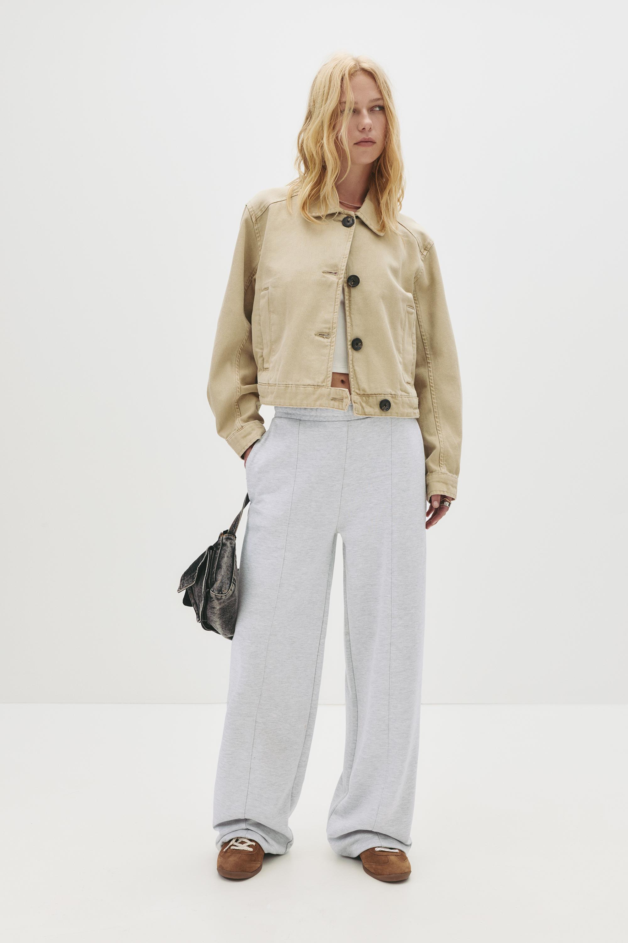Wide-leg seam detail sweatpants — Grey marl