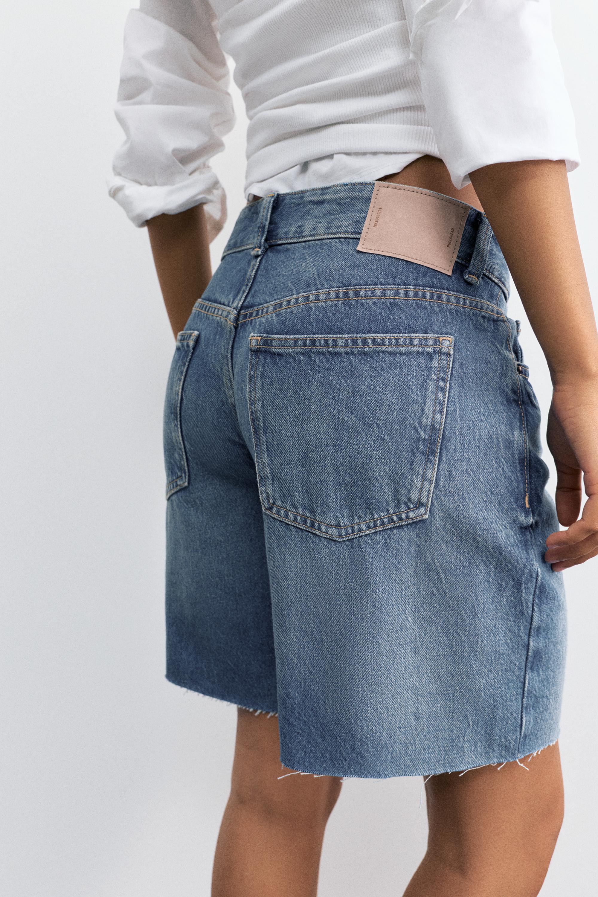 Low-rise denim Bermuda shorts — Medium blue