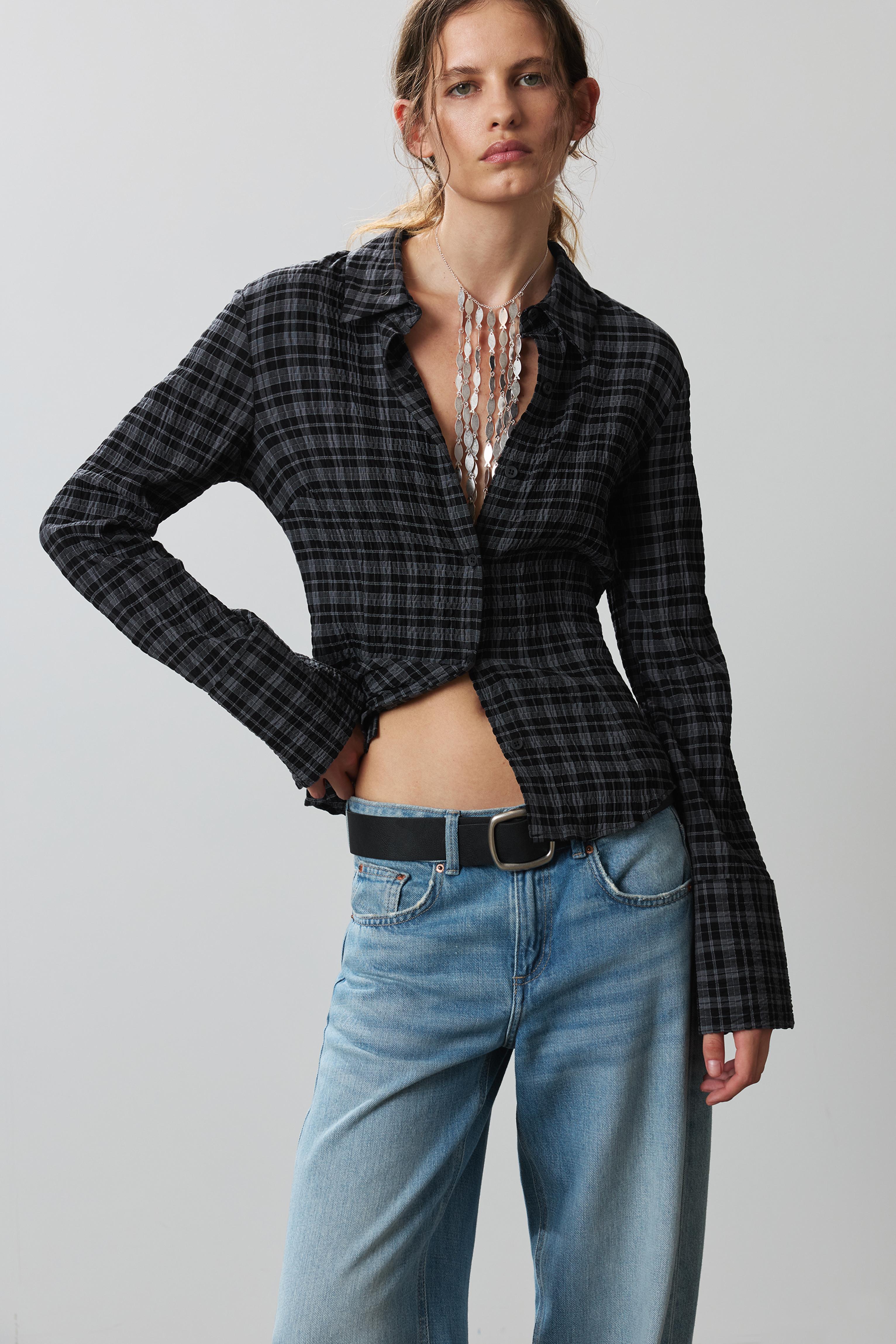 Darted check shirt — Anthracite grey