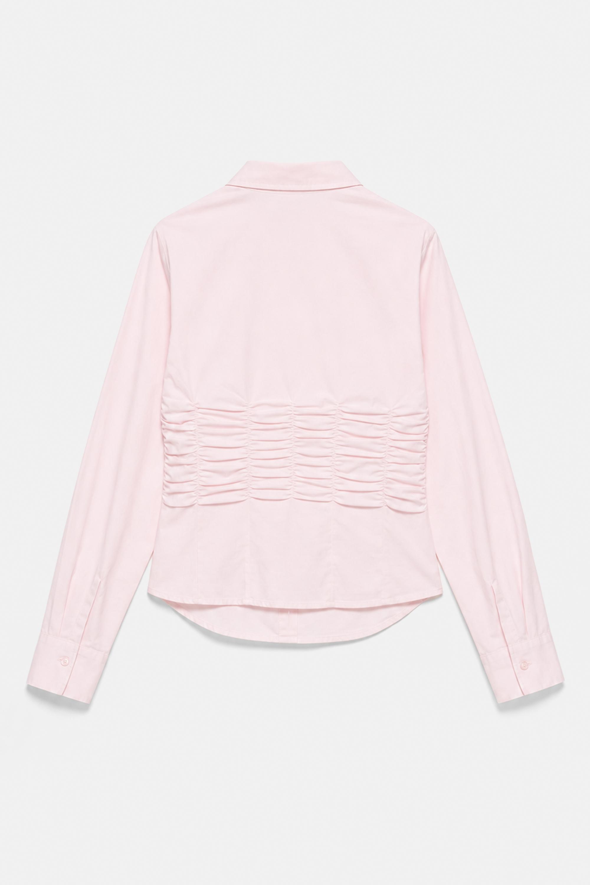 Fitted gathered poplin shirt — Pink