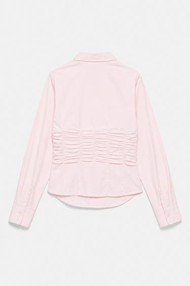 Fitted gathered poplin shirt — Pink 6