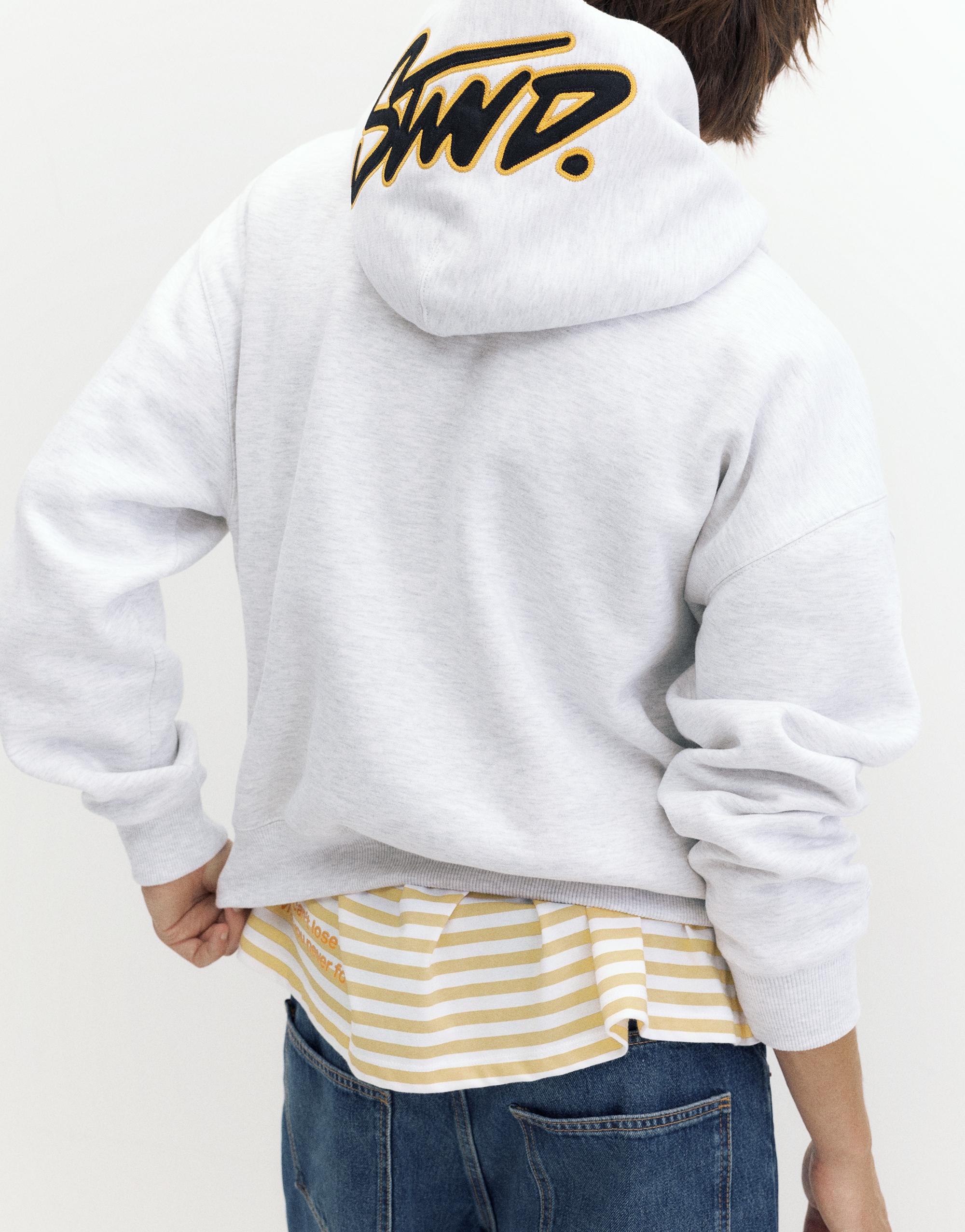 STWD boxy-fit logo hoodie — Pale marl