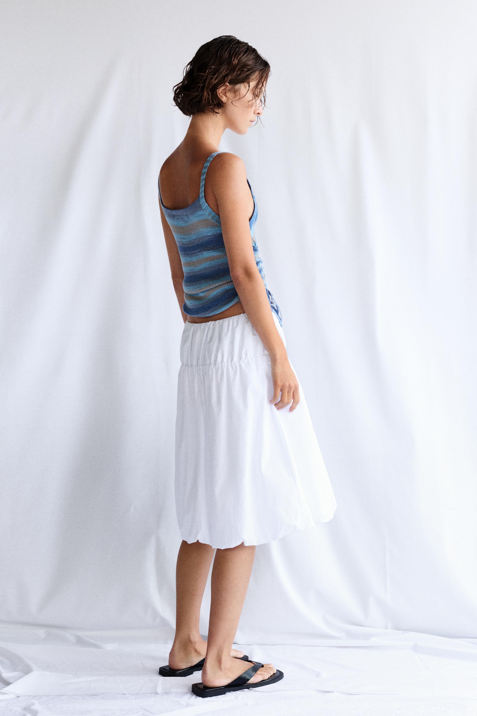 Gathered knit strappy top — Blue
