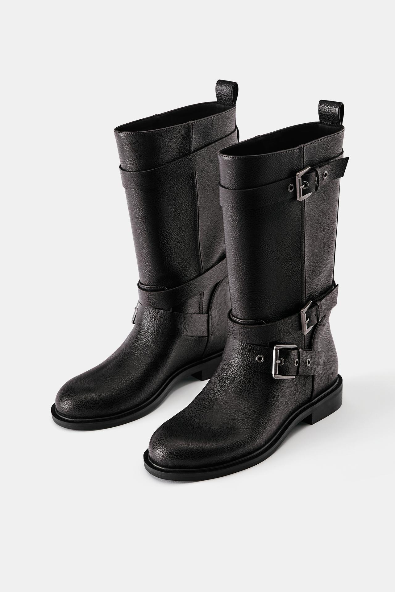 Flat biker boots — Brown