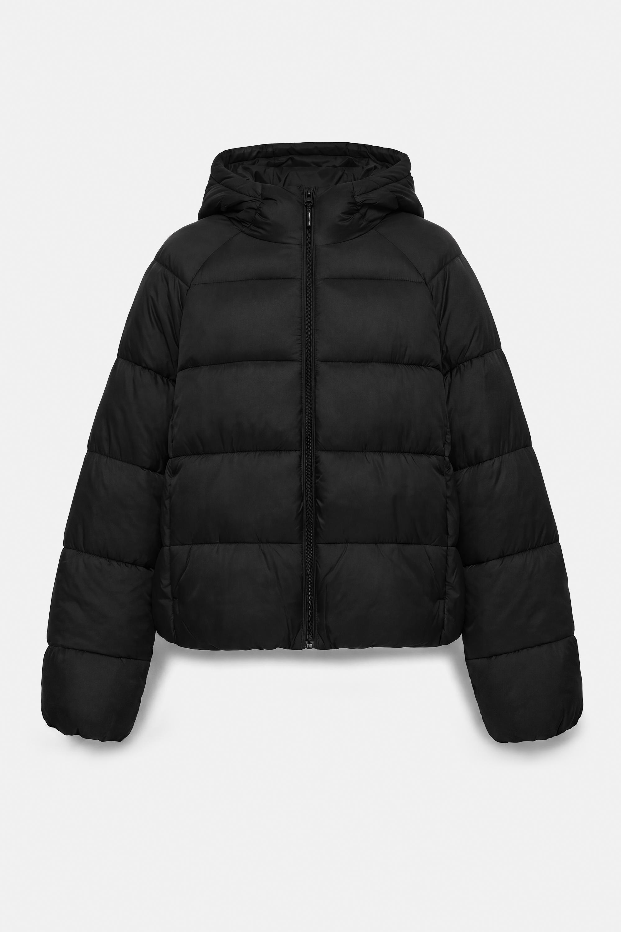 Hooded puffer jacket — Black