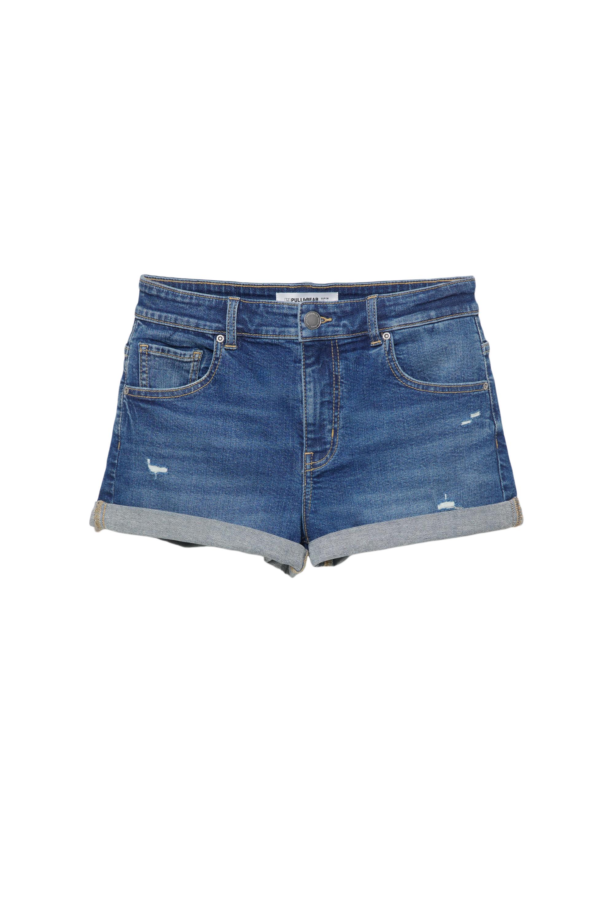 Orta bel denim şort