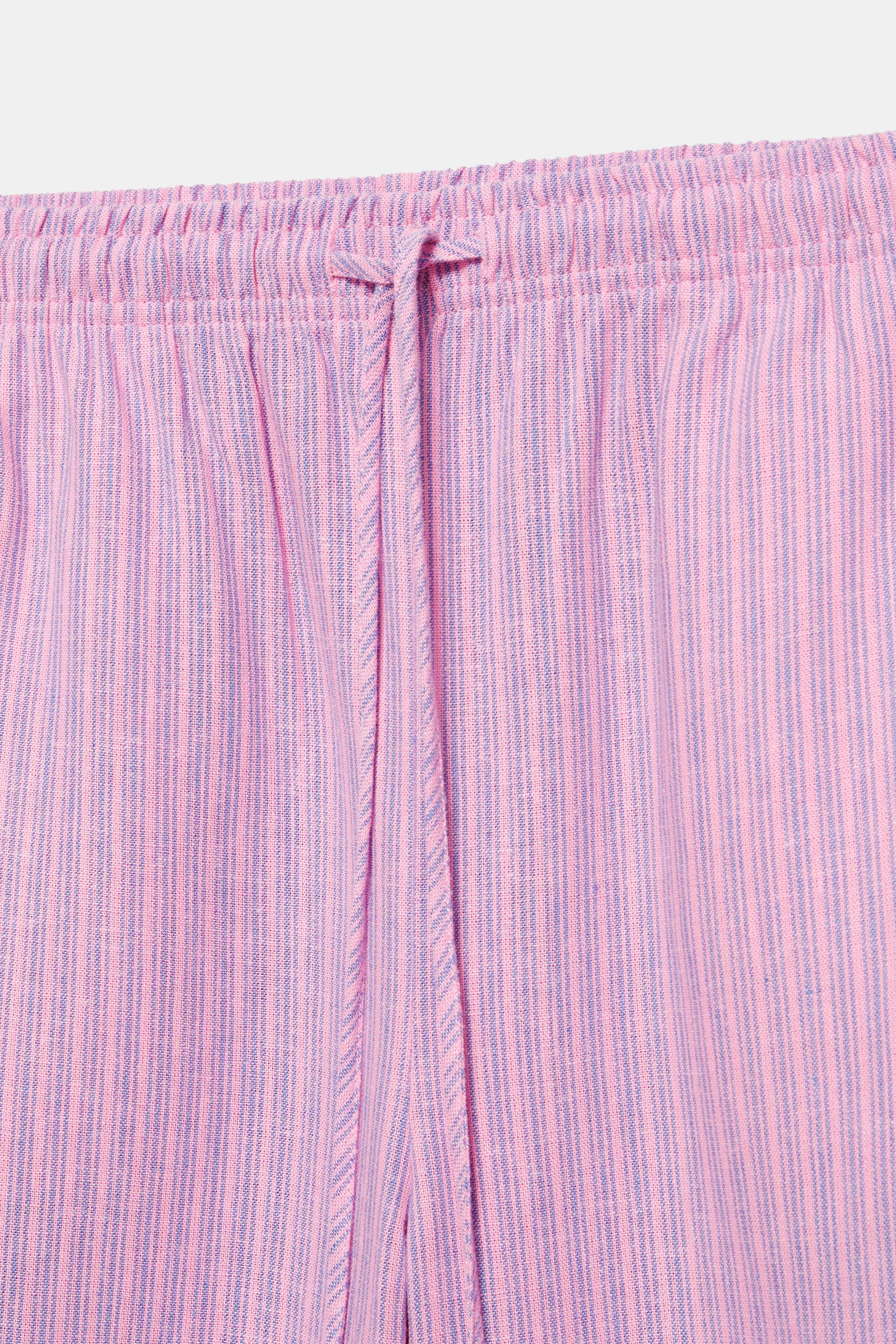 Striped pyjama-style trousers with linen — Pink