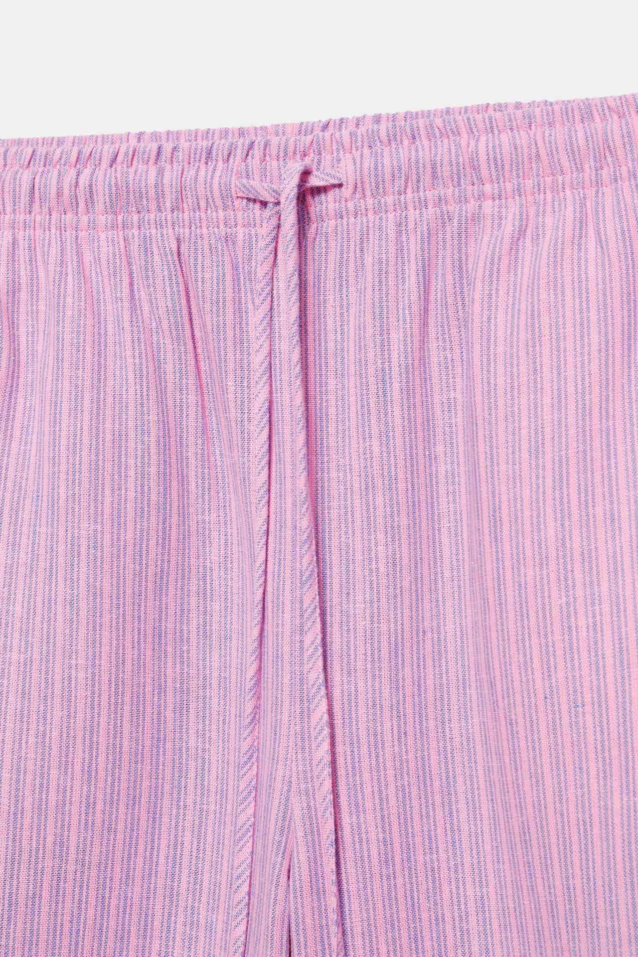 Striped pyjama-style trousers with linen — Pink
