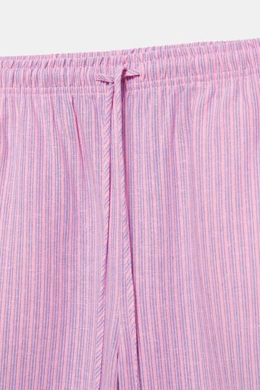 Striped pyjama-style trousers with linen — Pink 7