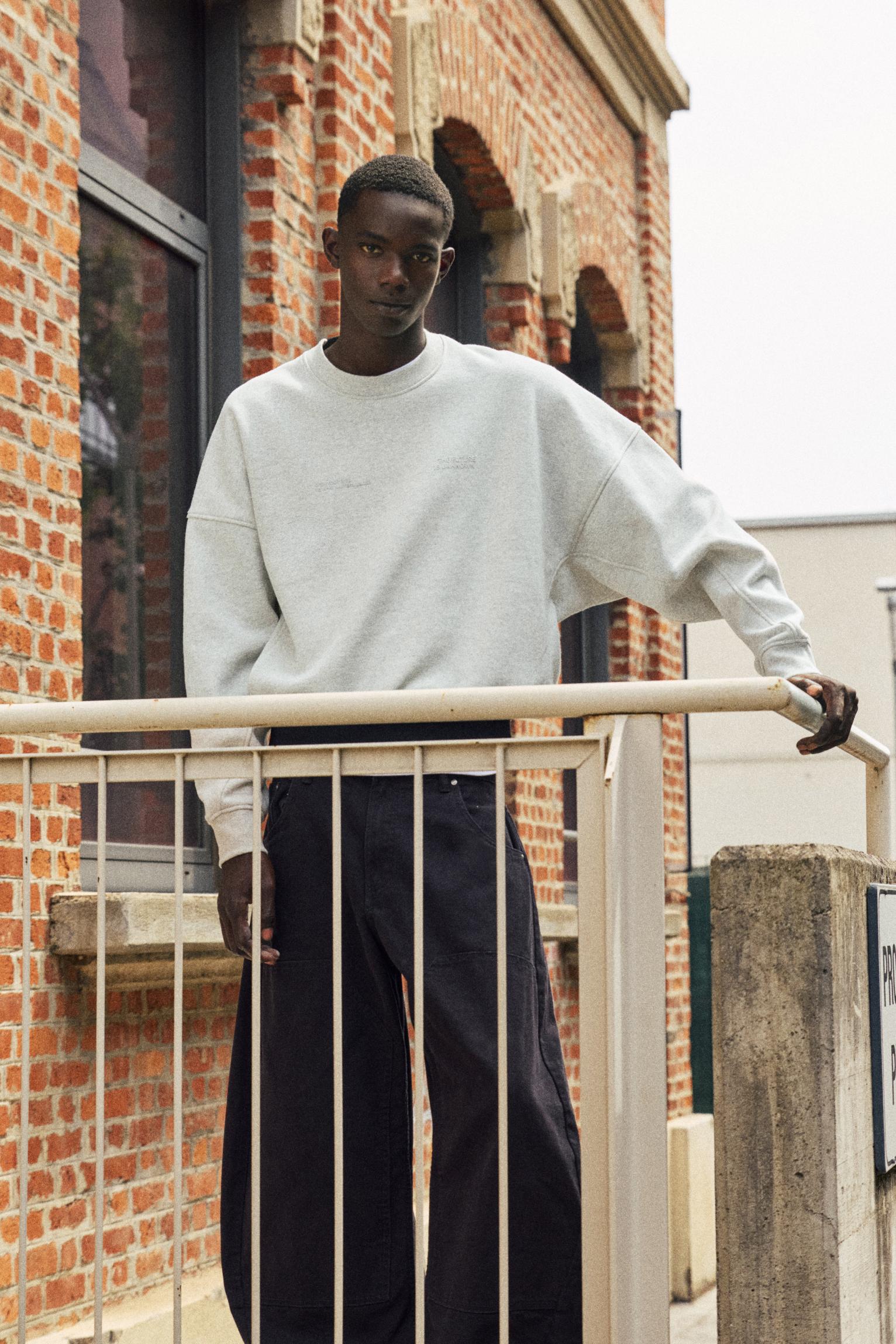 Contrast rib round neck sweatshirt — Grey marl