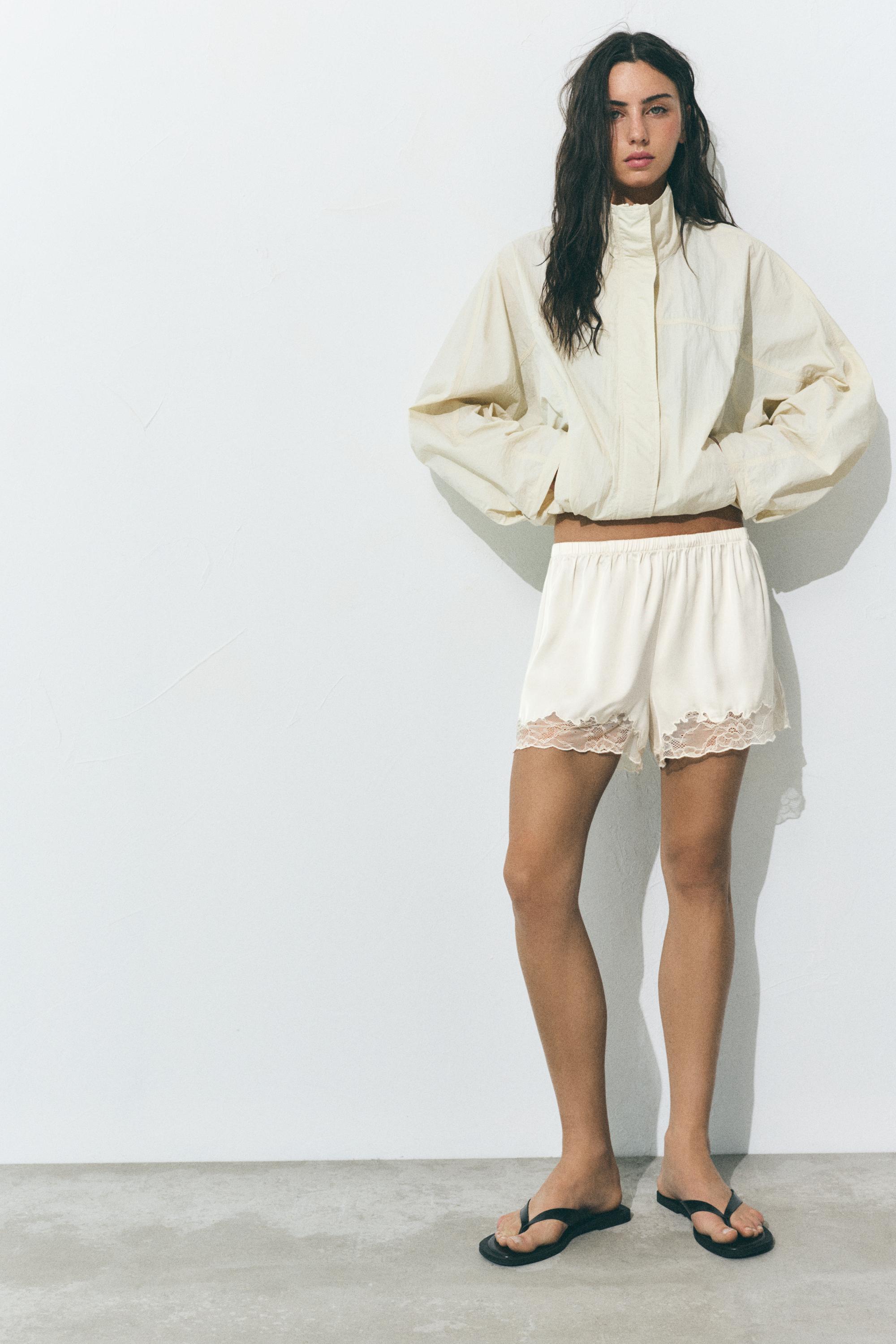 Satin lace cami shorts — Ecru