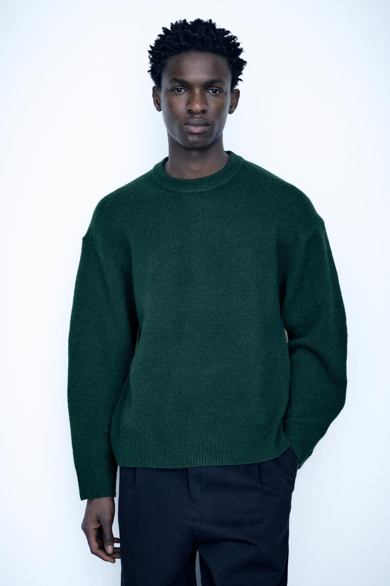 Basic round neck jumper — Dark green