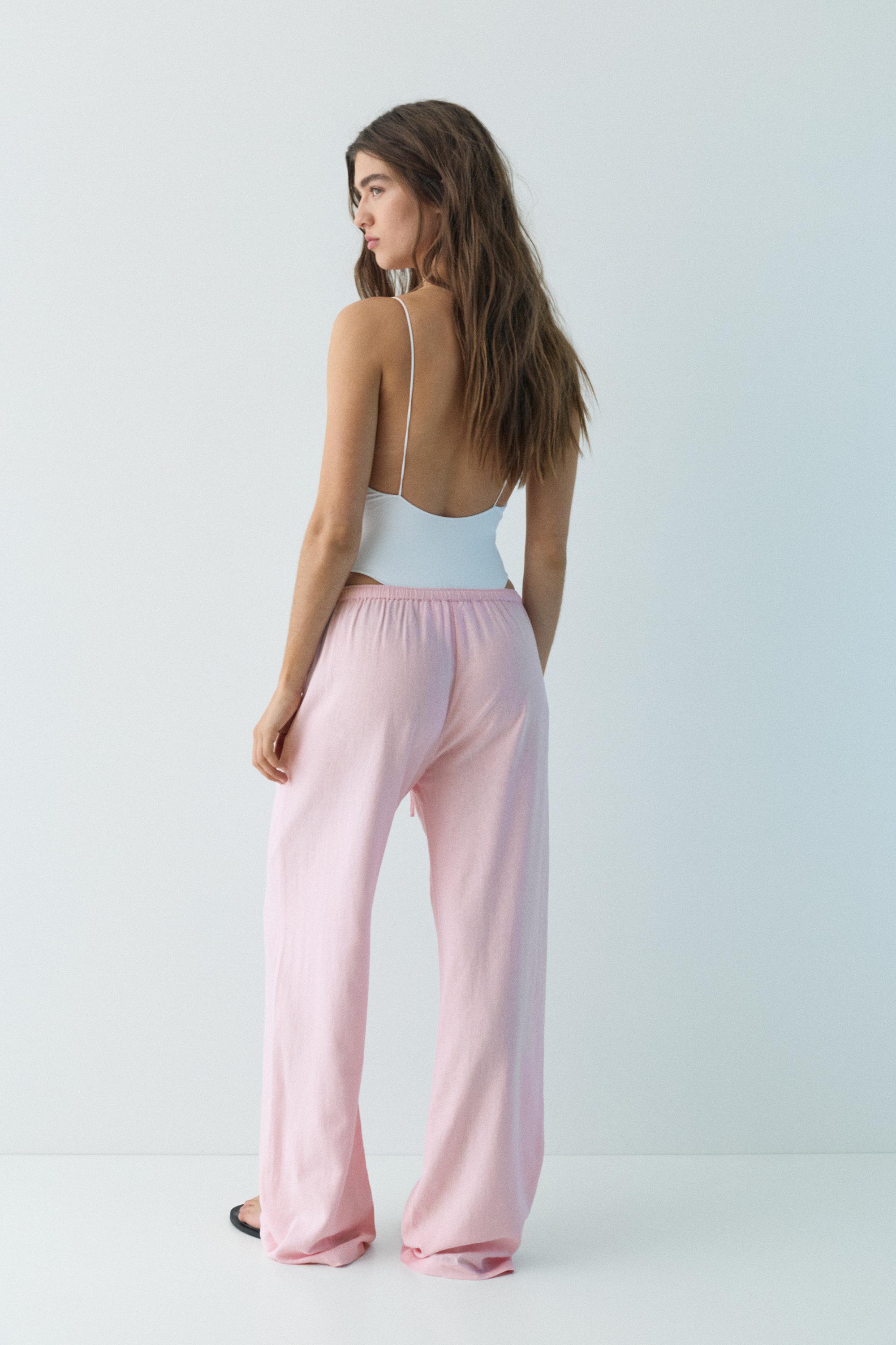 Flowy trousers with linen — Pastel pink