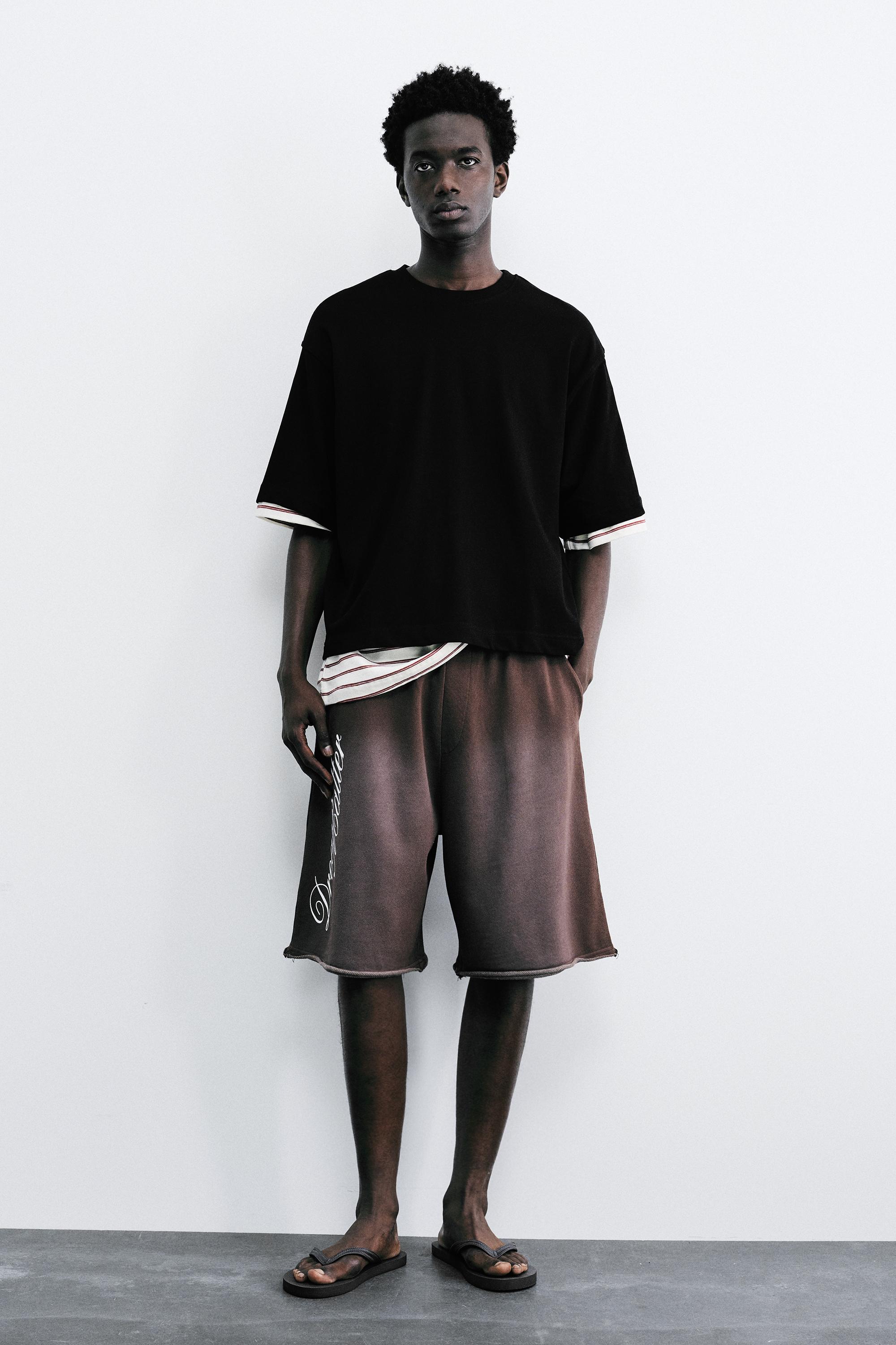 Cropped short sleeve T-shirt — Black