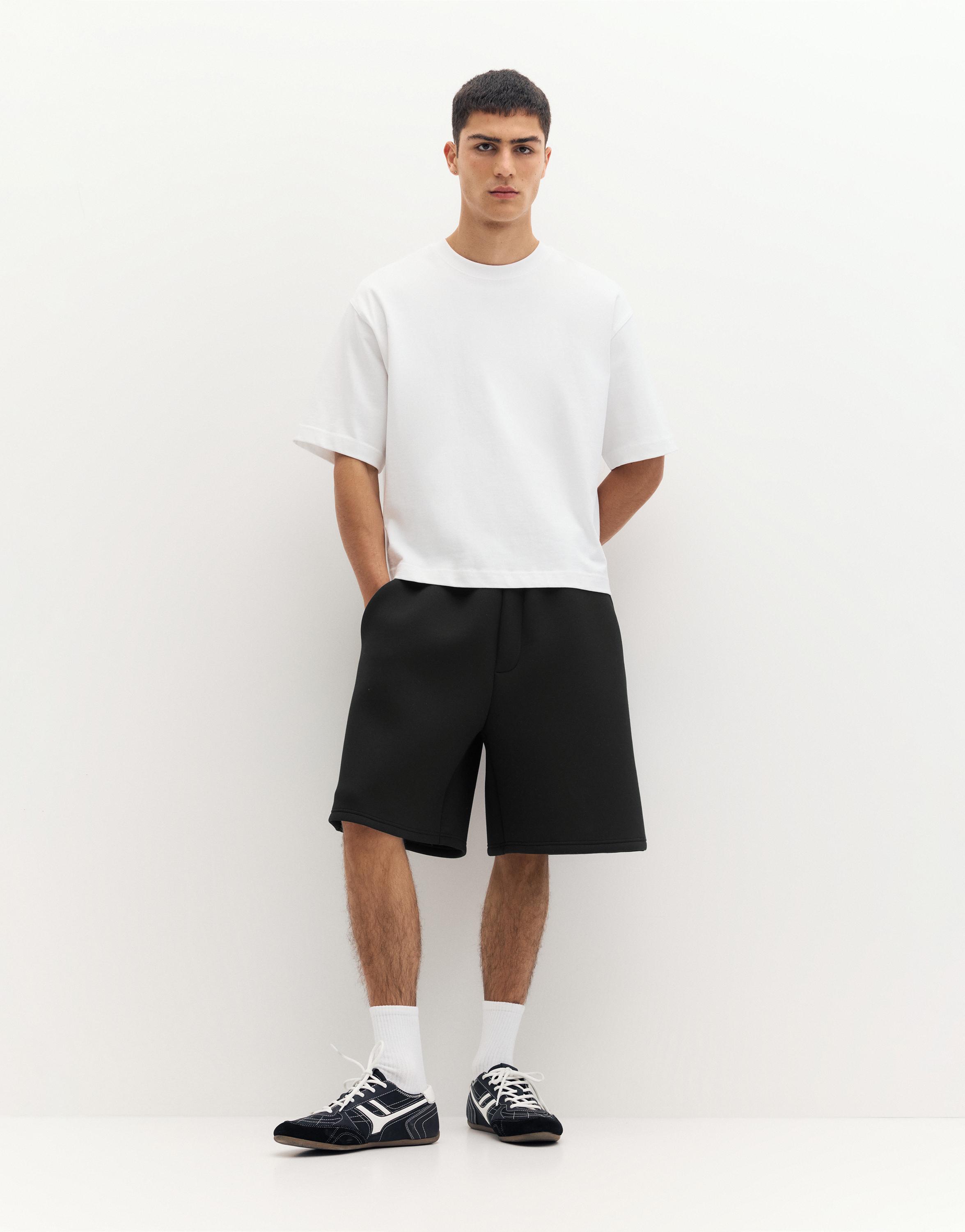 Neoprene-effect jogger Bermuda shorts — Black