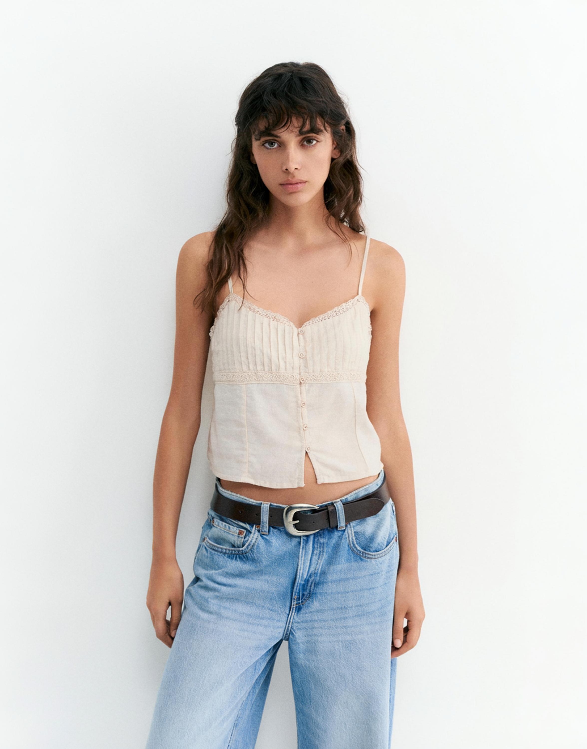 Linen blend camisole top — Sand