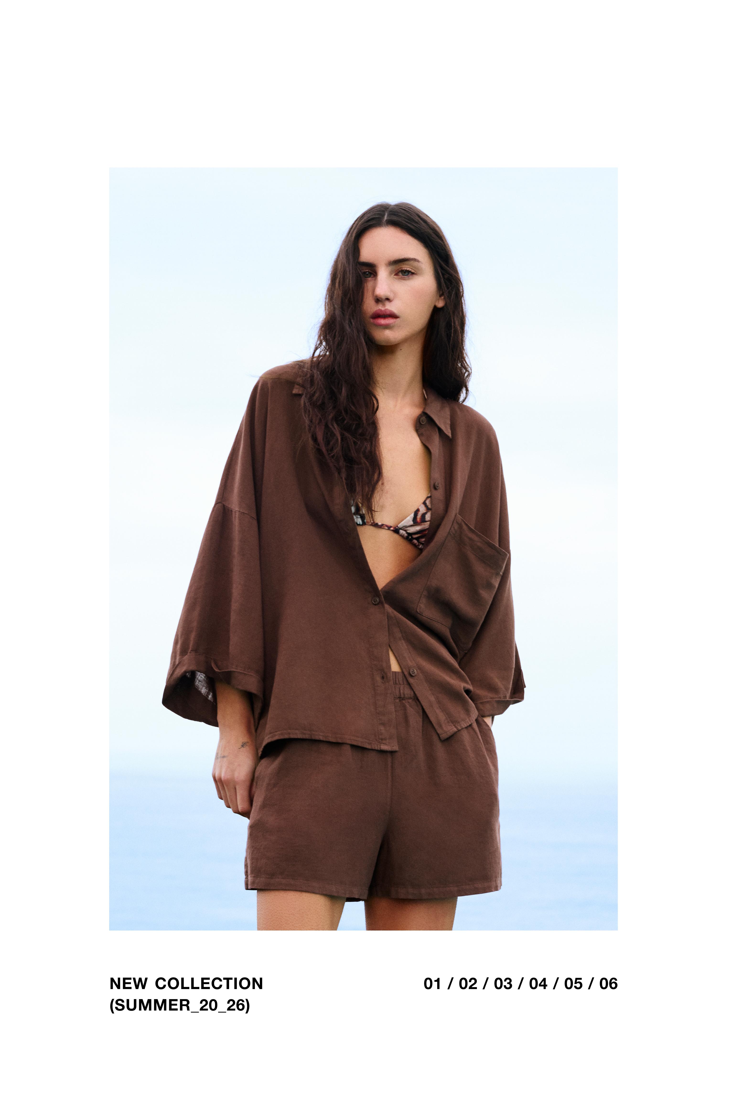 Linen blend shirt — Brown