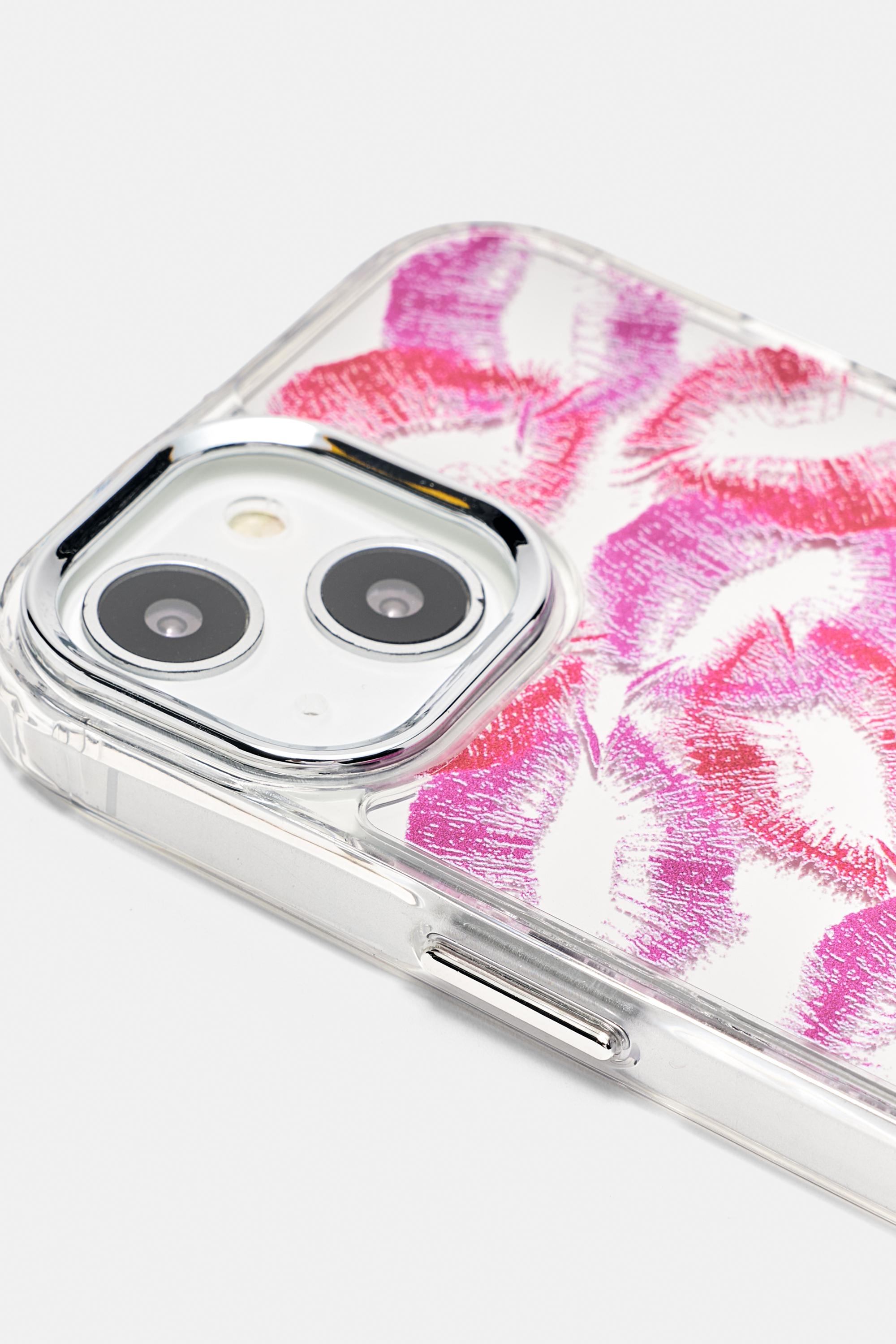 Kiss print mirrored iPhone case — Fuchsia