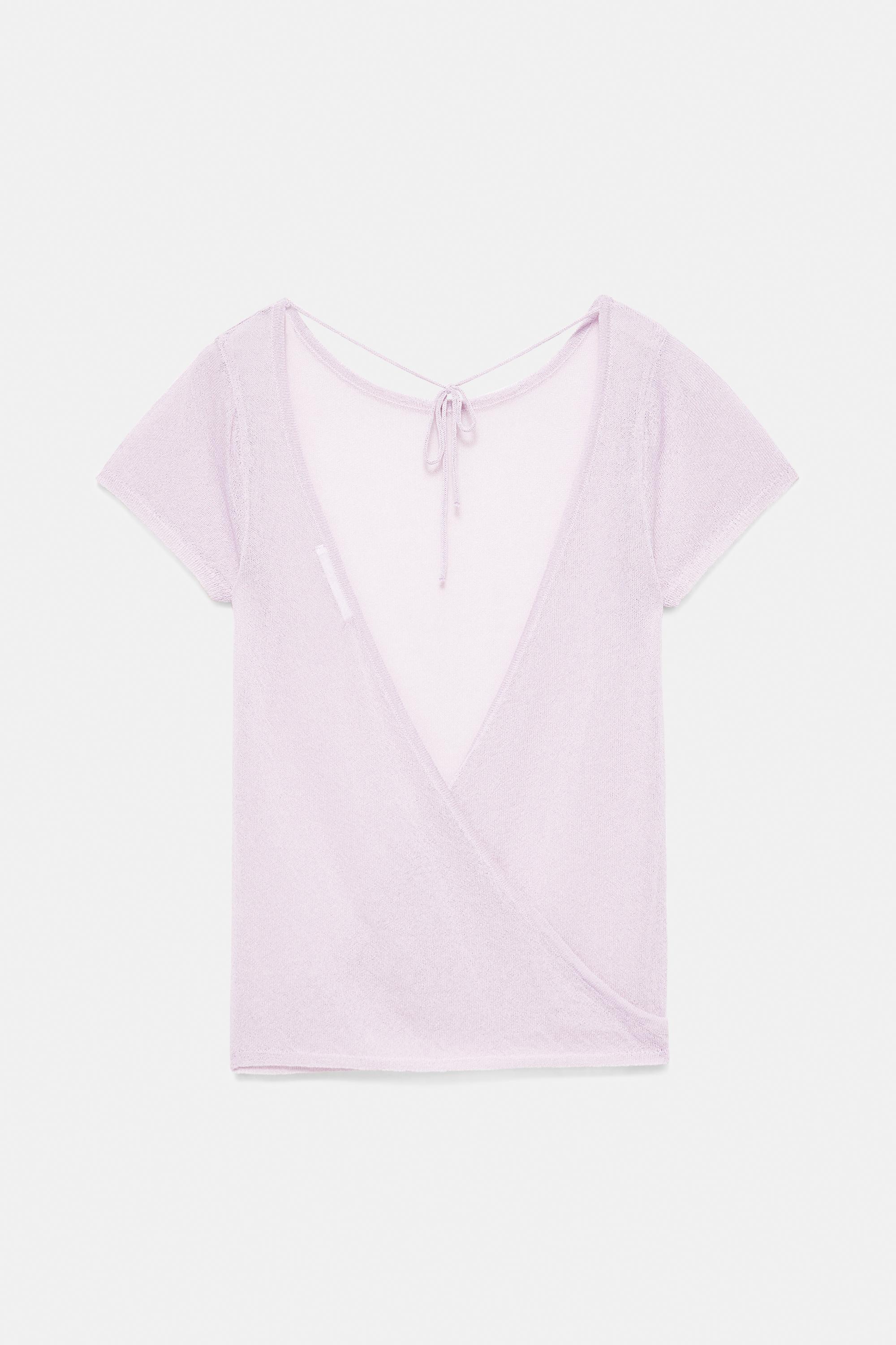 Short sleeve open-back knit top — Lilac