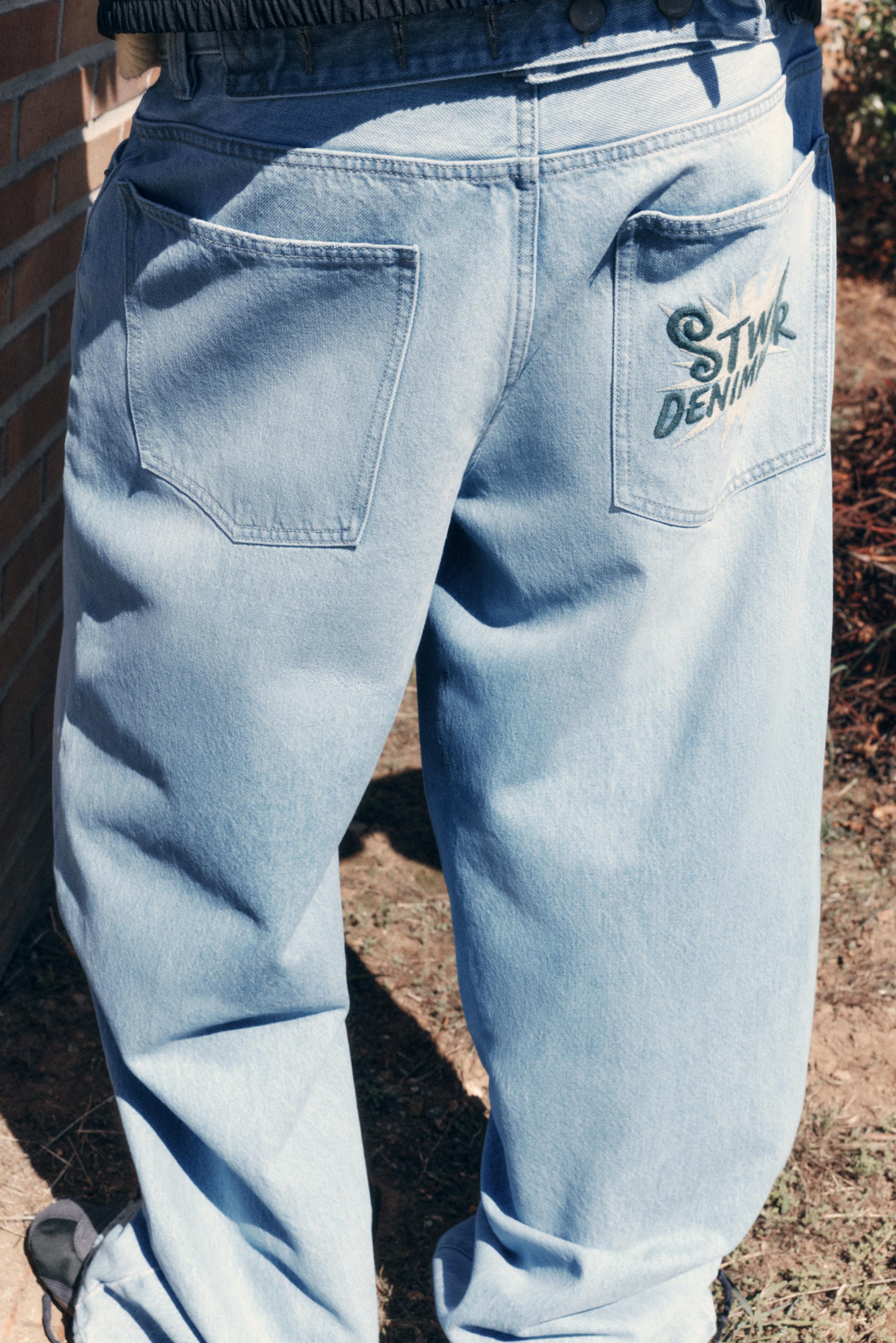 Pull&Bear İşlemeli barrel jean görsel 4
