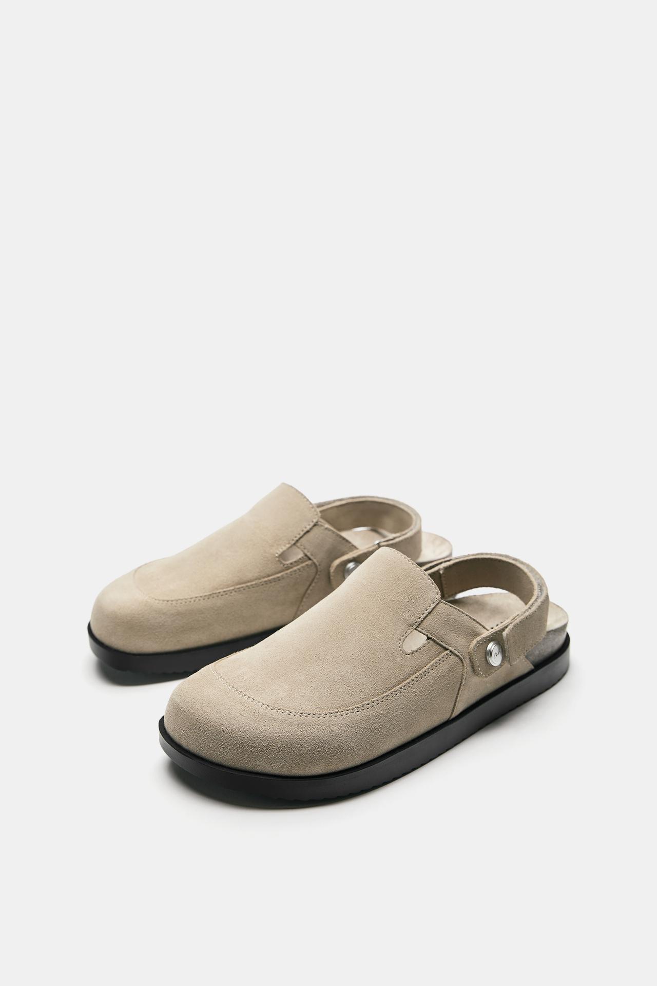 STWD leather strap clogs — Ecru