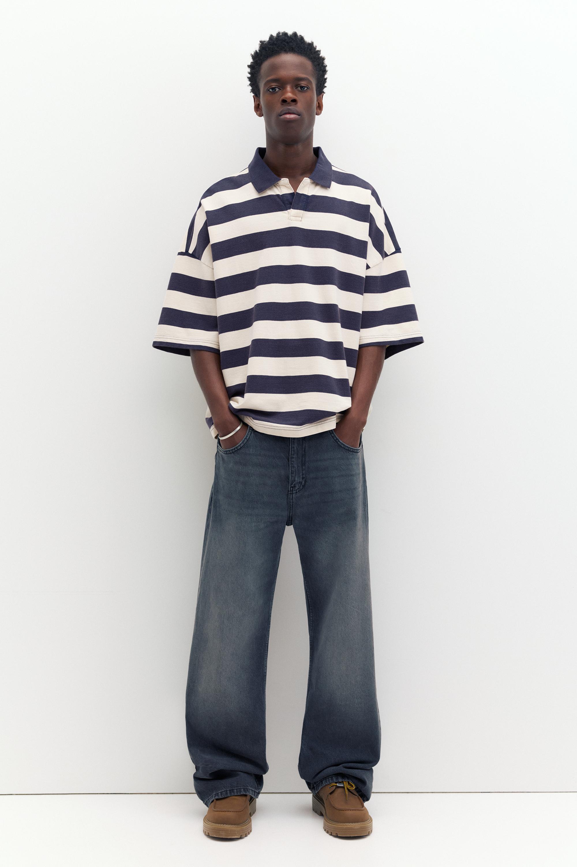 Çizgili boxy polo t-shirt - Görsel 28