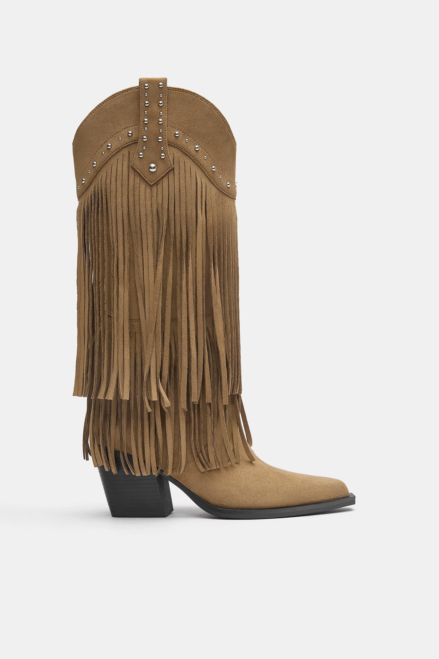 Botas De Salto Cowboy Com Franjas