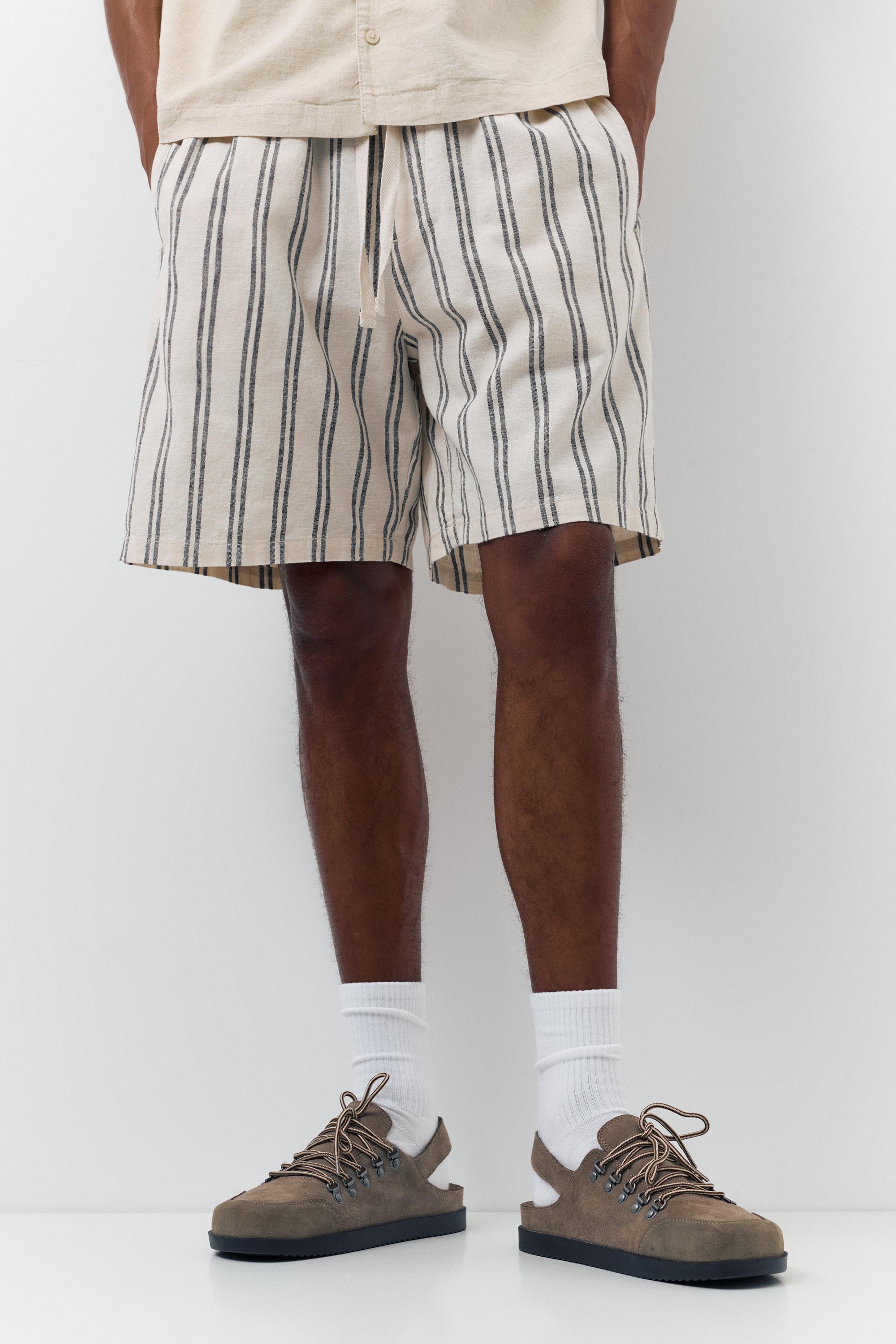 Linen blend jogger Bermuda shorts — White/Marble