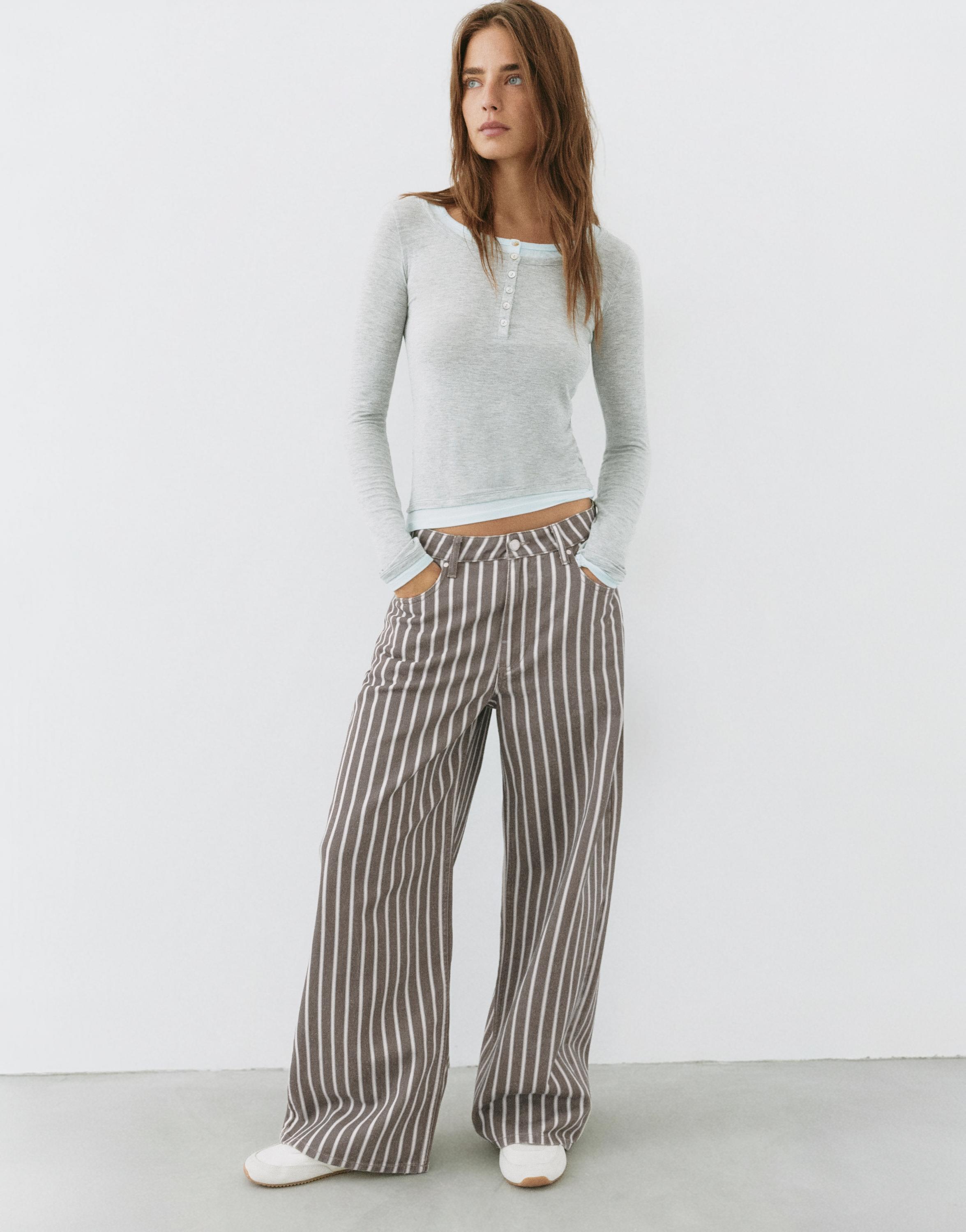 Low-rise striped baggy jeans — Brown