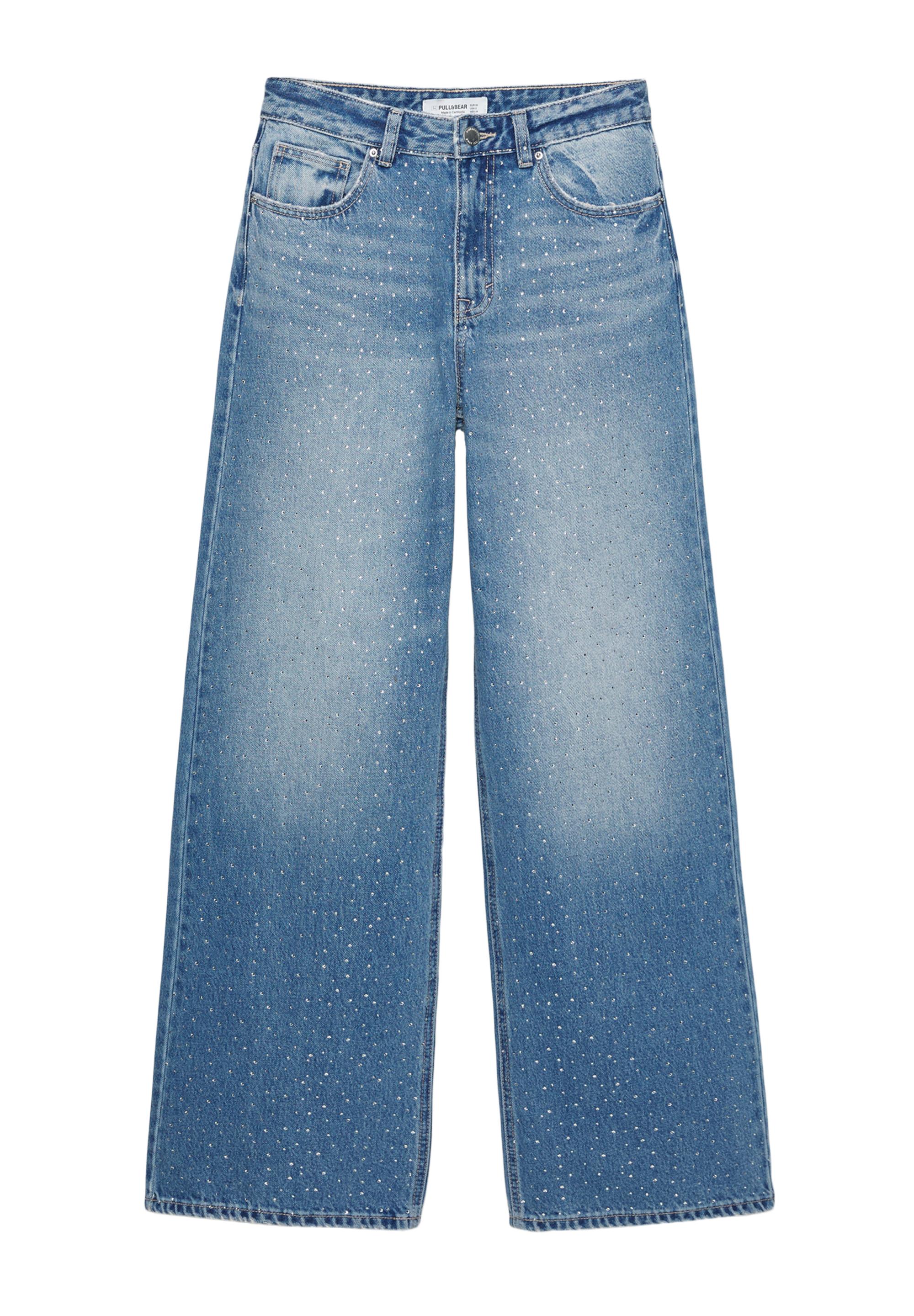 Işıltılı baggy straight fit jean