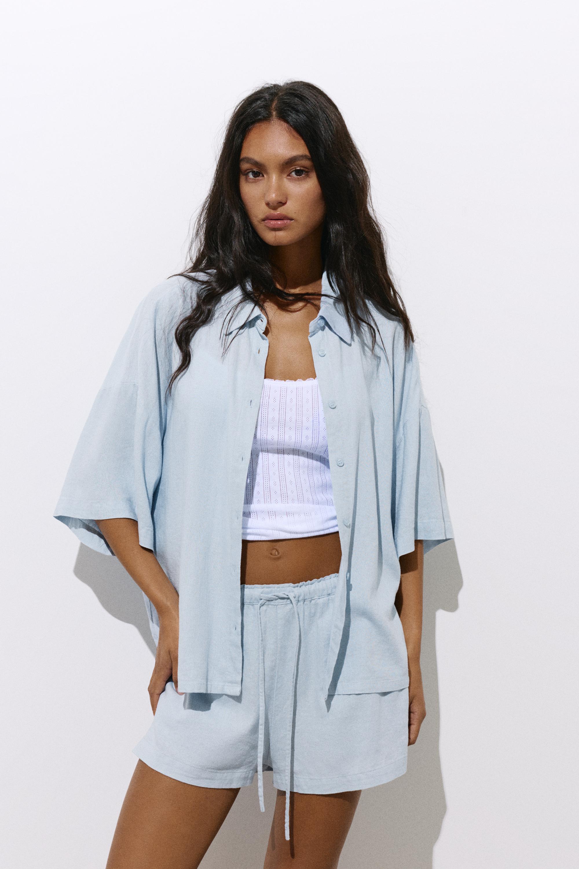 Linen blend shorts — Sky blue