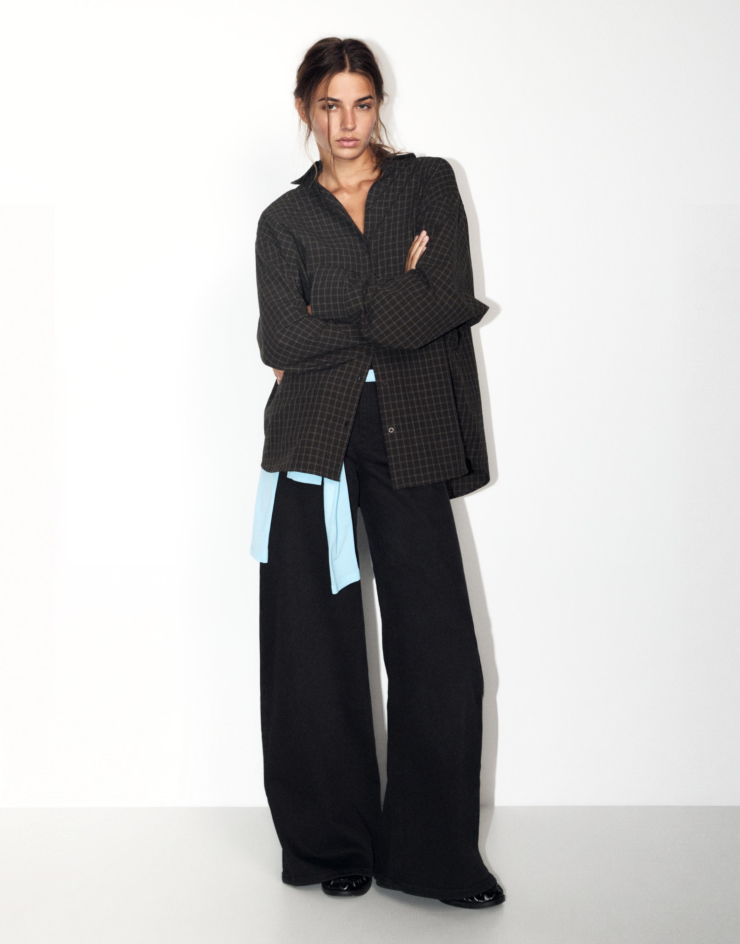 Pull&Bear Oversize kareli gömlek görsel 4