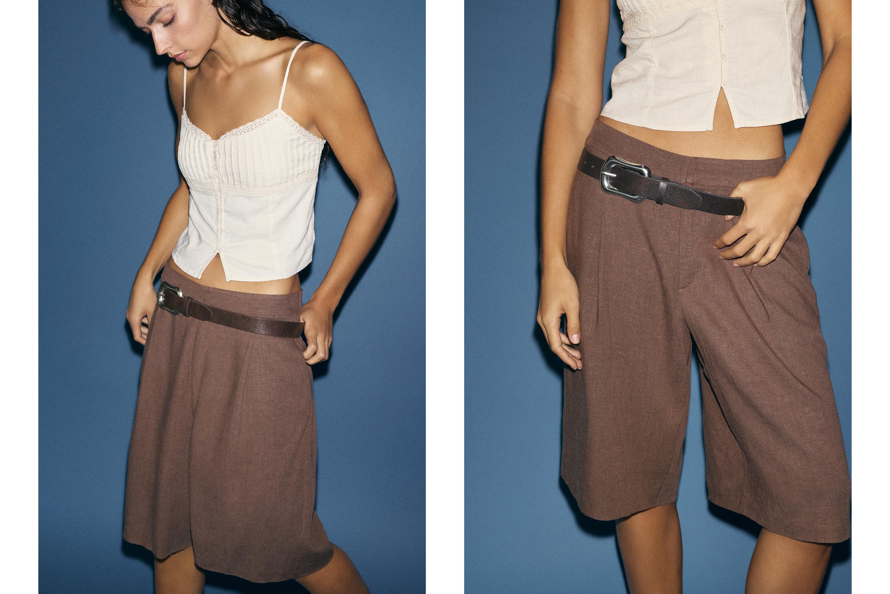 Rectangular buckle belt — Brown