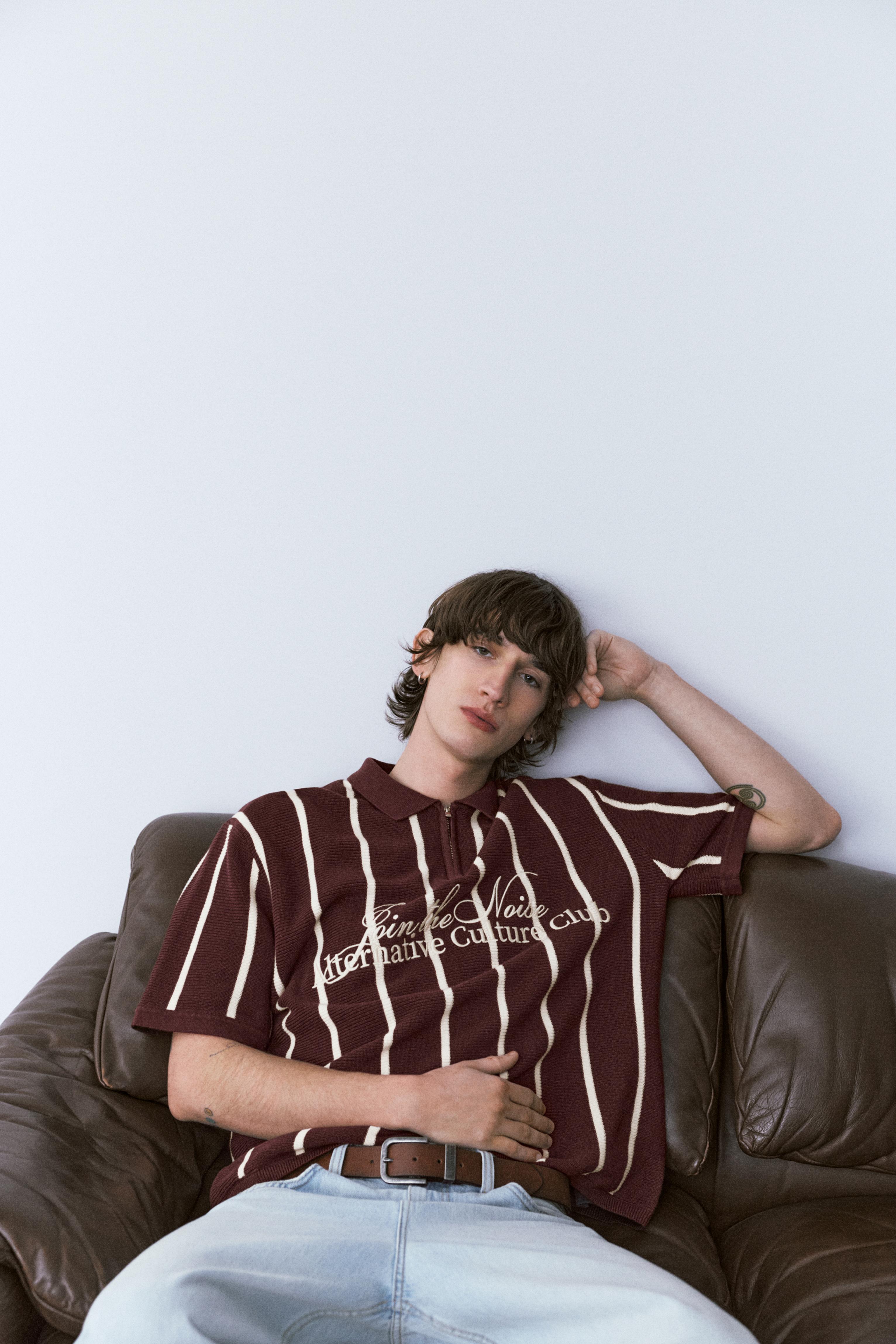 Fermuarlı çizgili triko polo - Görsel 16