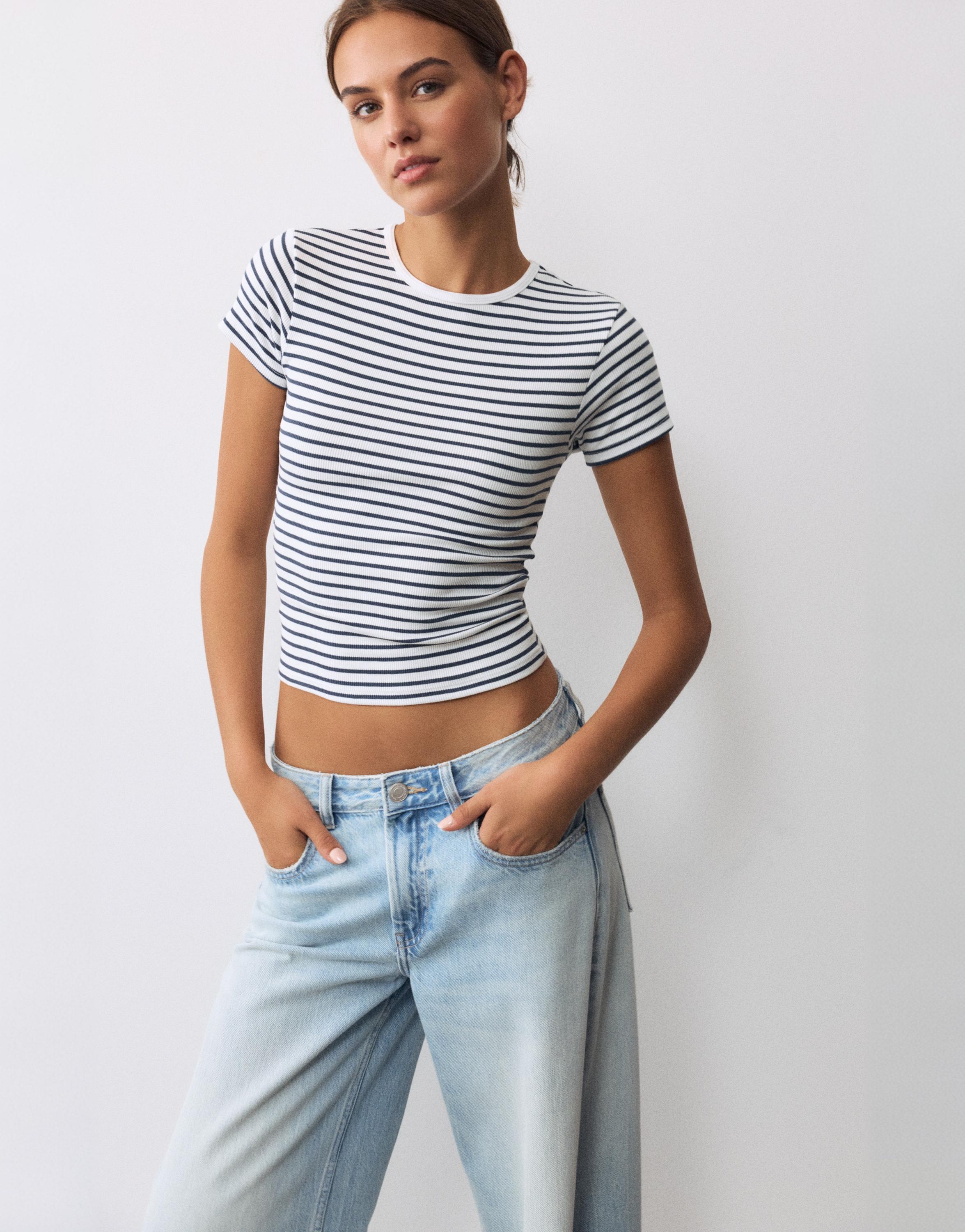 Ribbed short sleeve T-shirt — Striped