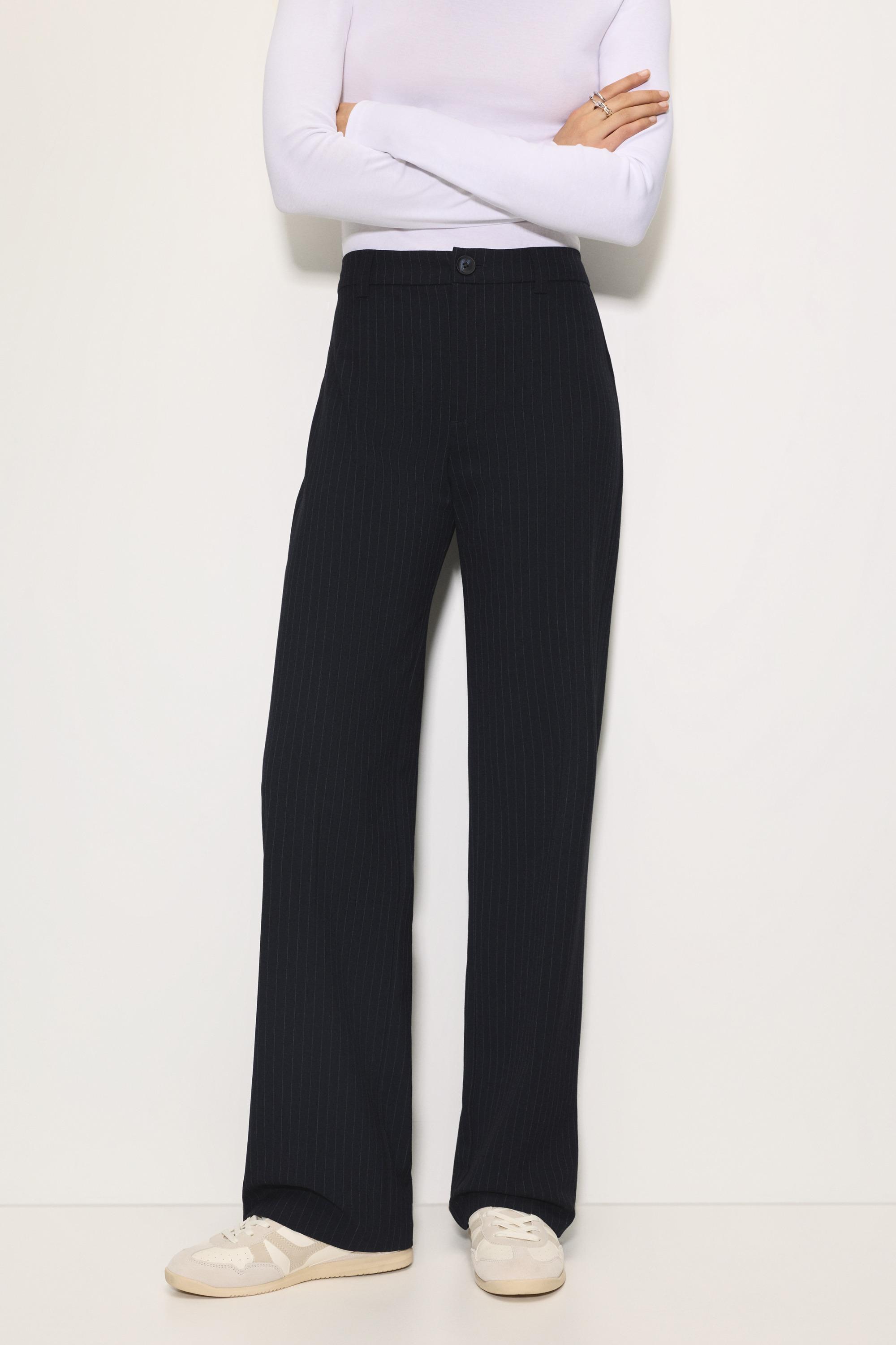 Smart high-waist straight-leg trousers — Striped