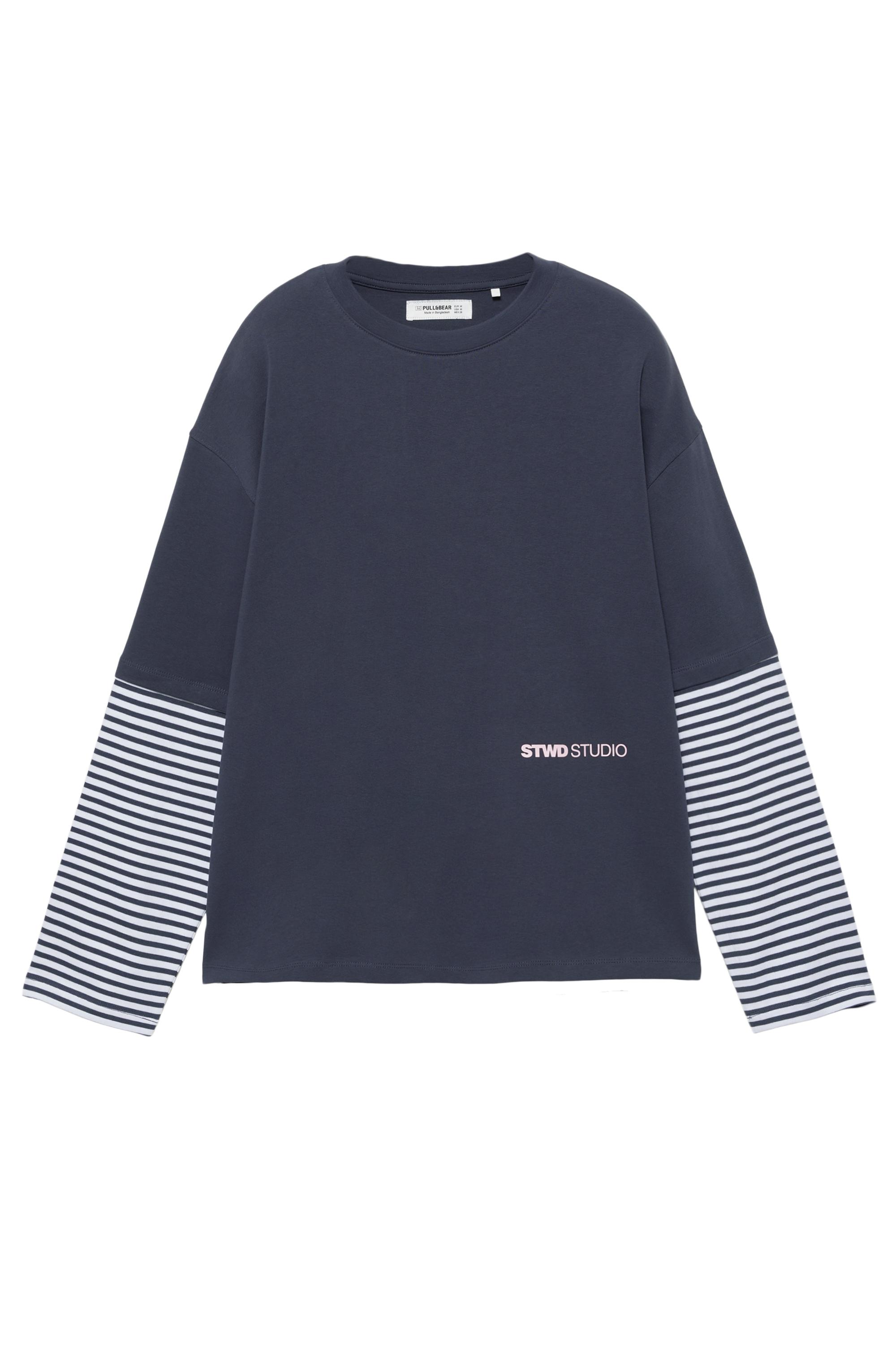 Çift kollu çizgili t-shirt