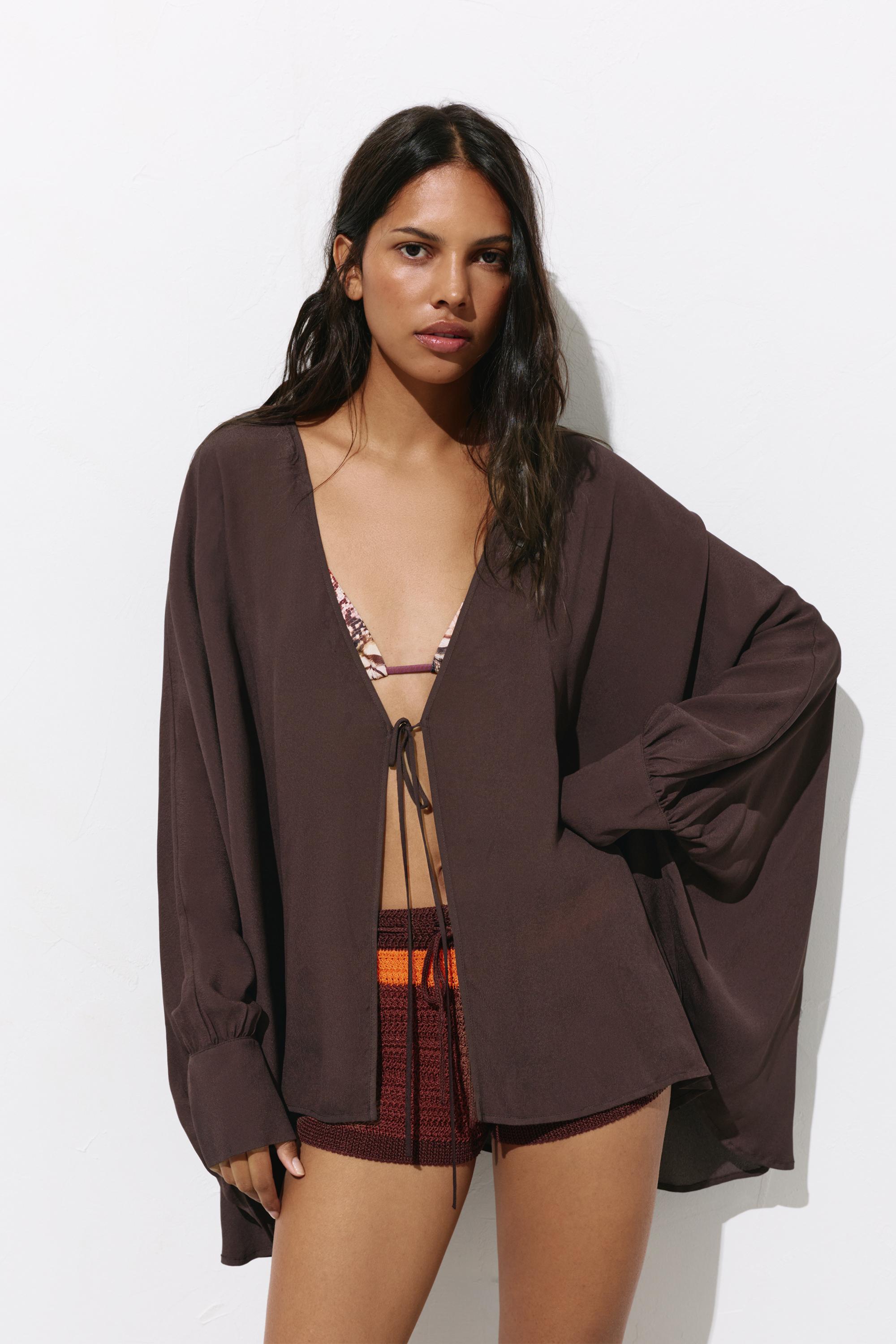 Flowing cape blouse — Chocolate