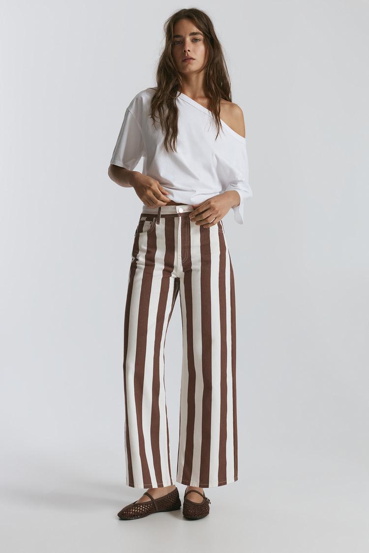 Straight-leg striped trousers — Brown