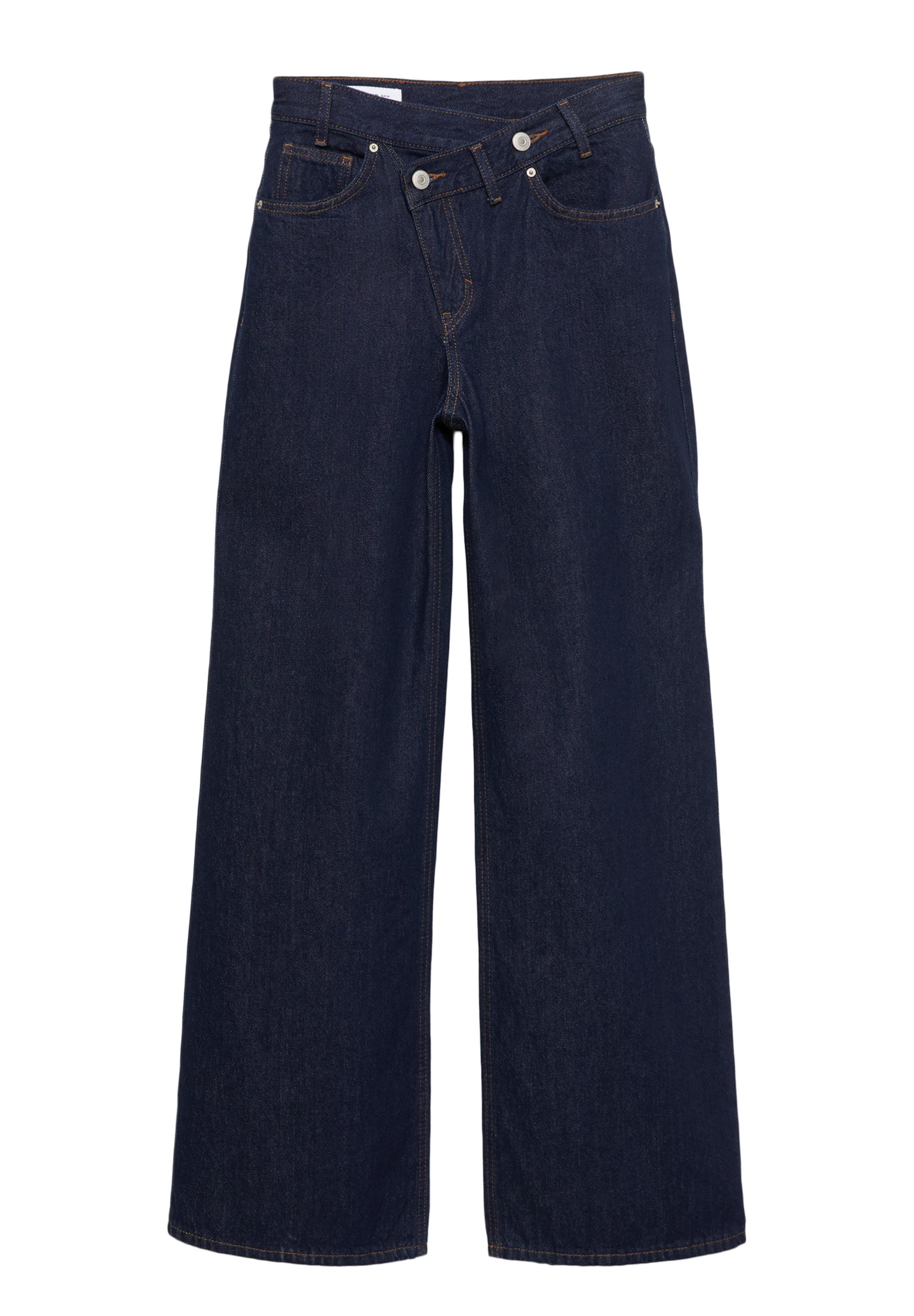 Çapraz kemerli geniş paça jean