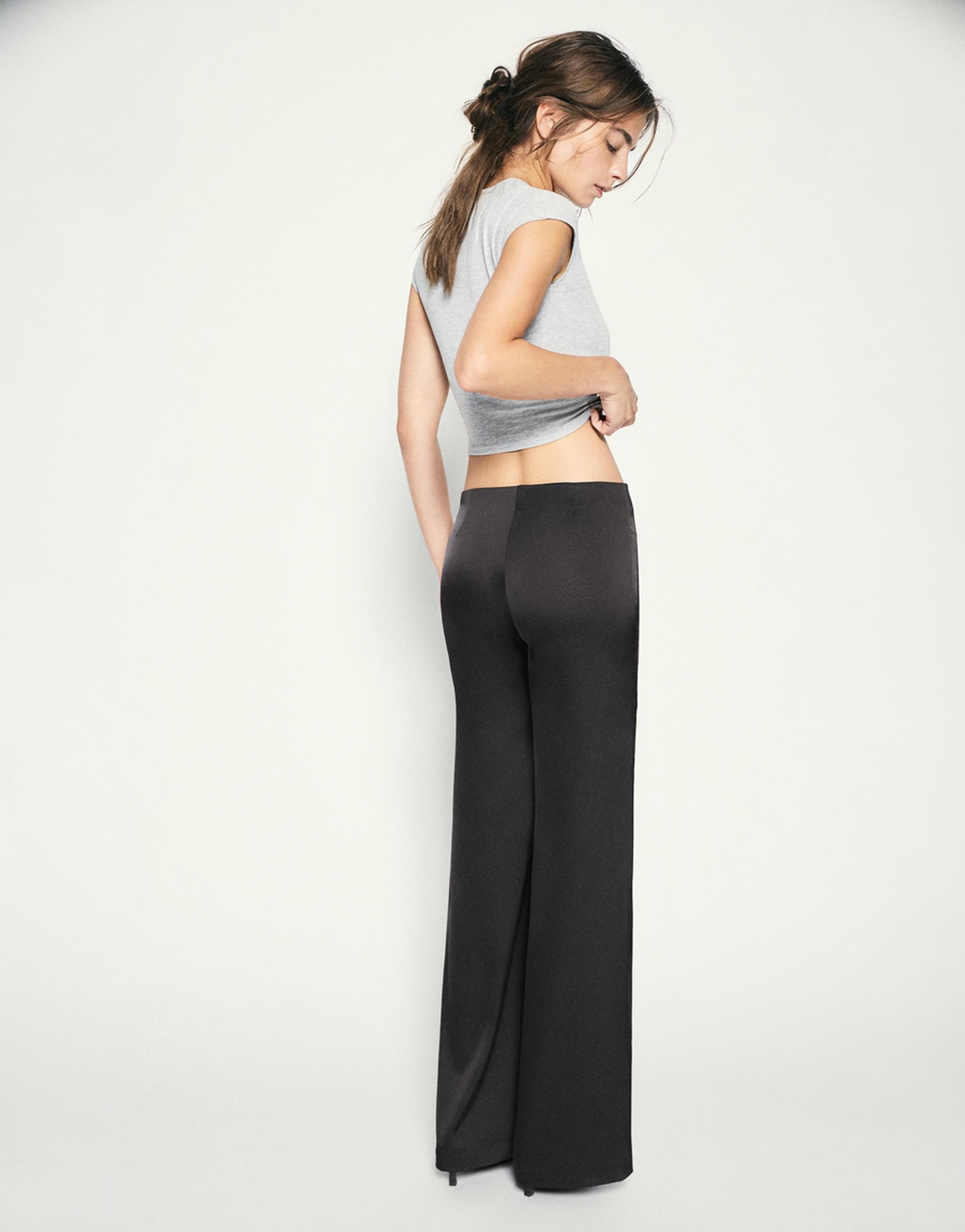 Satin straight-leg trousers — Black