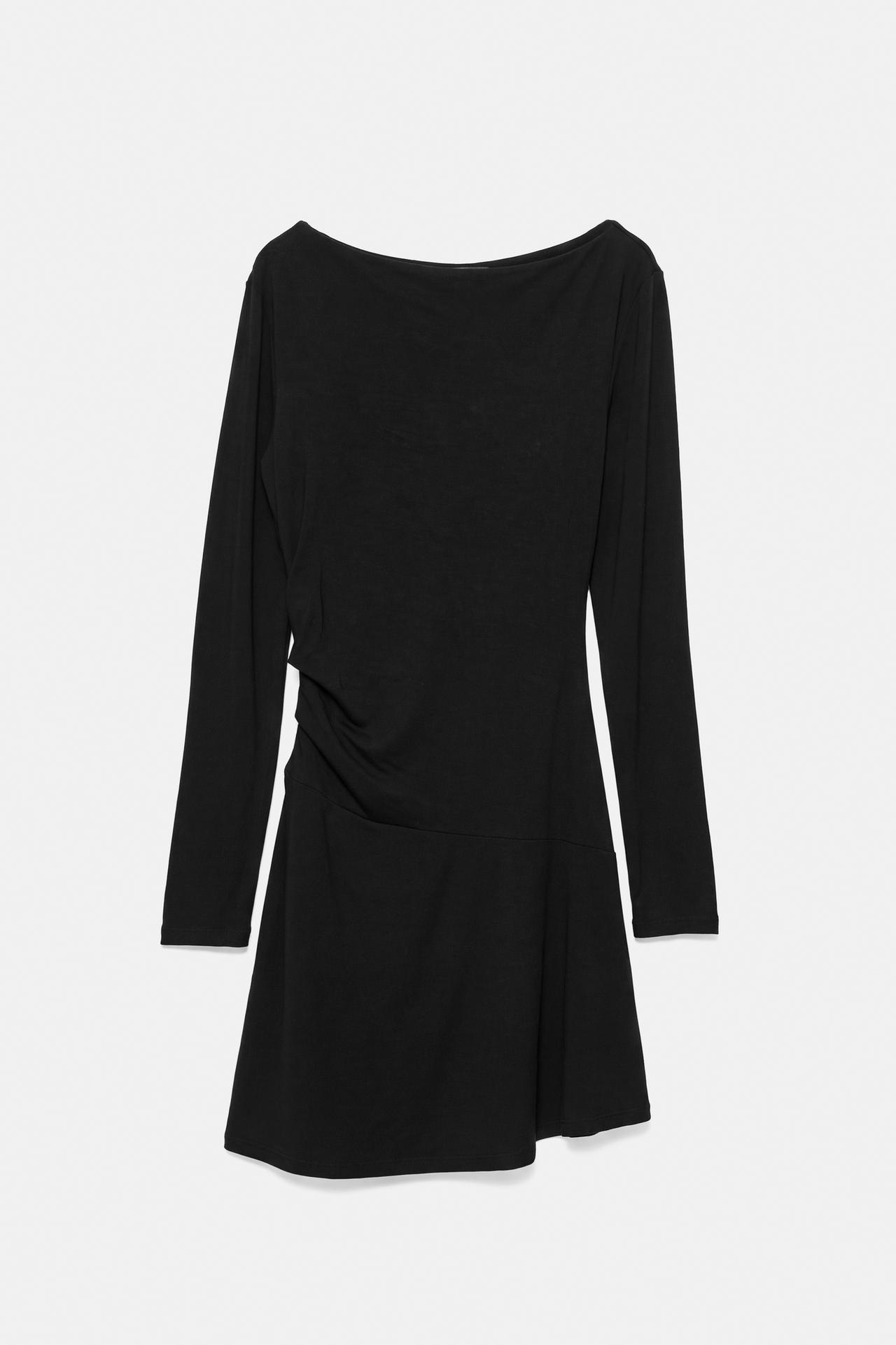 Short ruched soft-touch dress — Black
