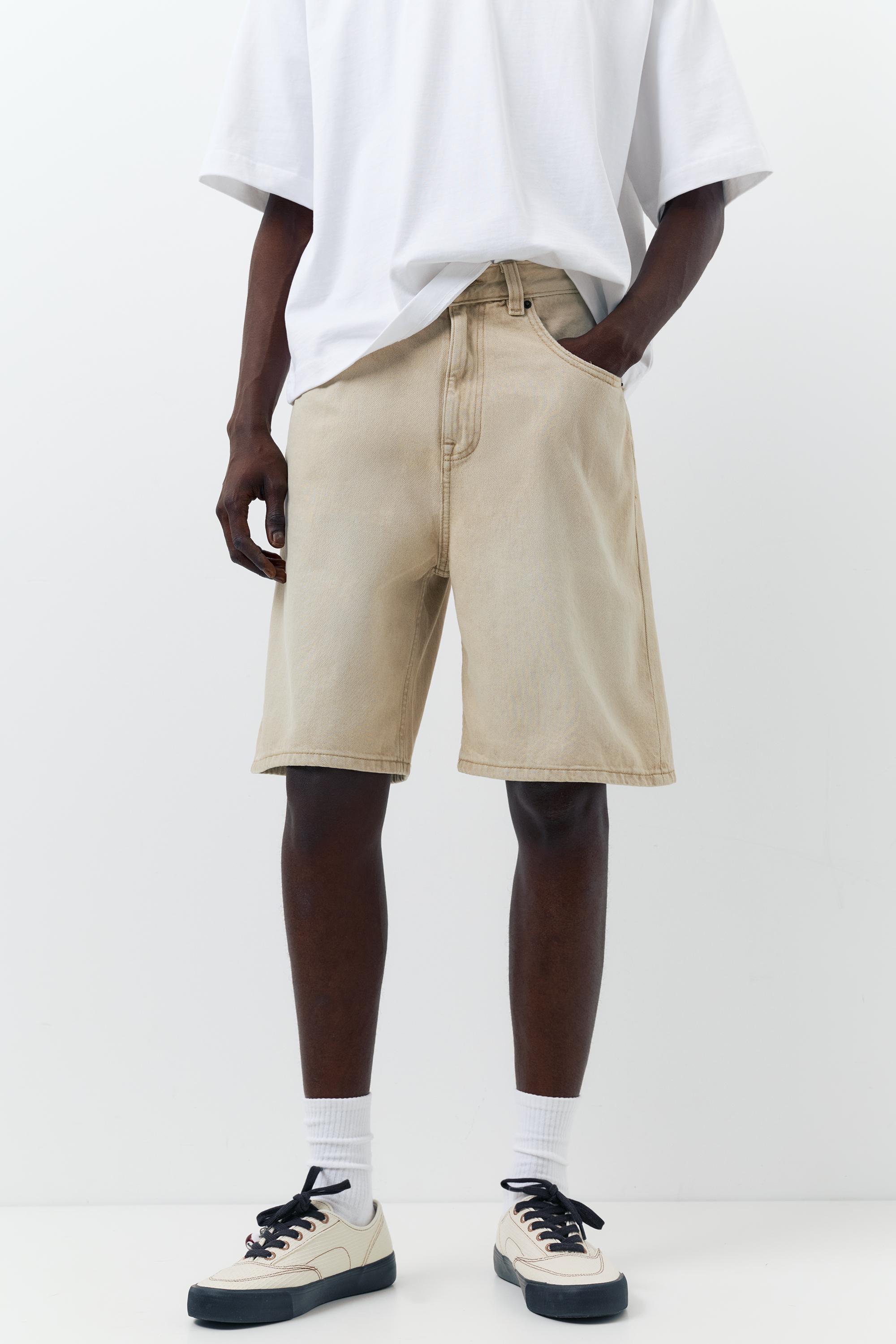 Baggy relaxed fit denim Bermuda shorts — Sand