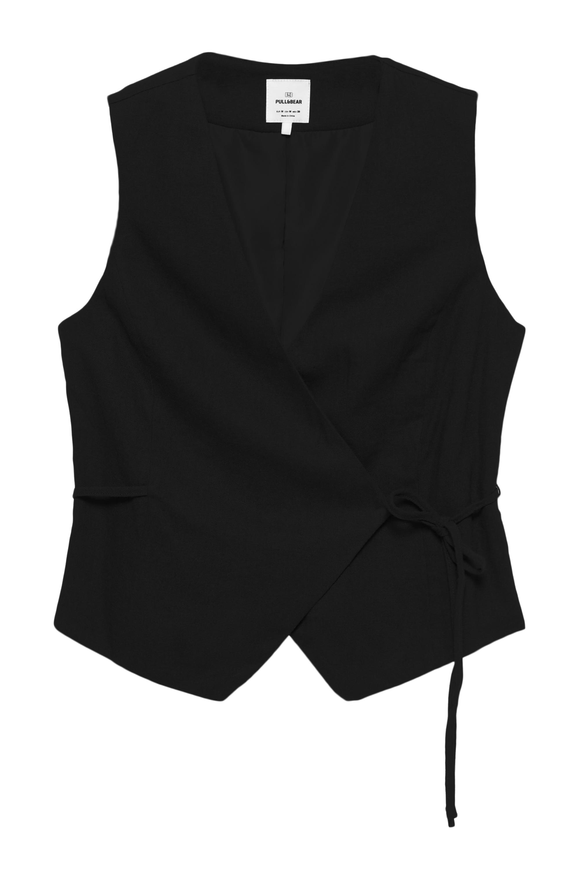 Rustic linen-blend waistcoat — Black