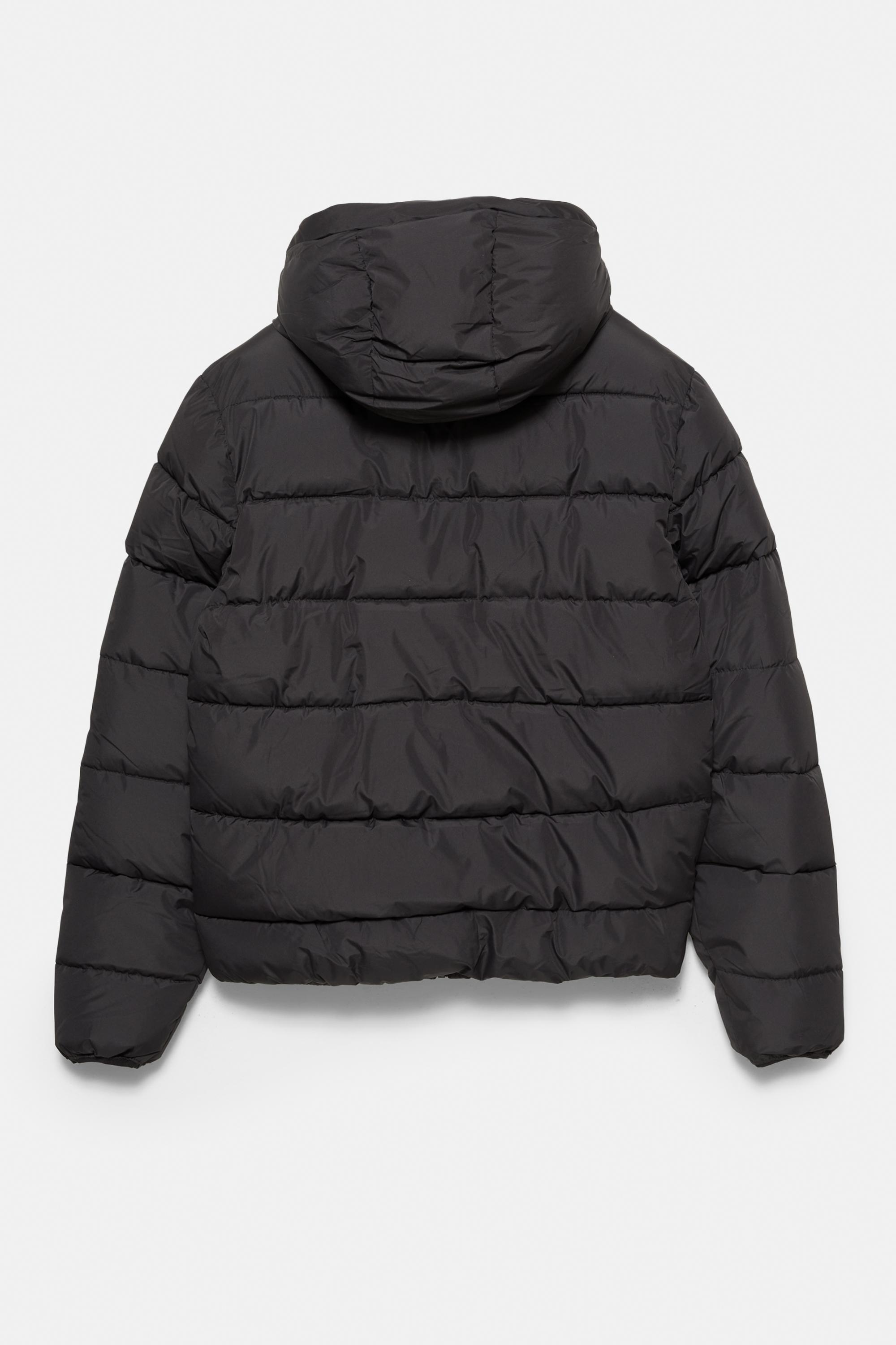 Lightweight puffer jacket with hood — Black